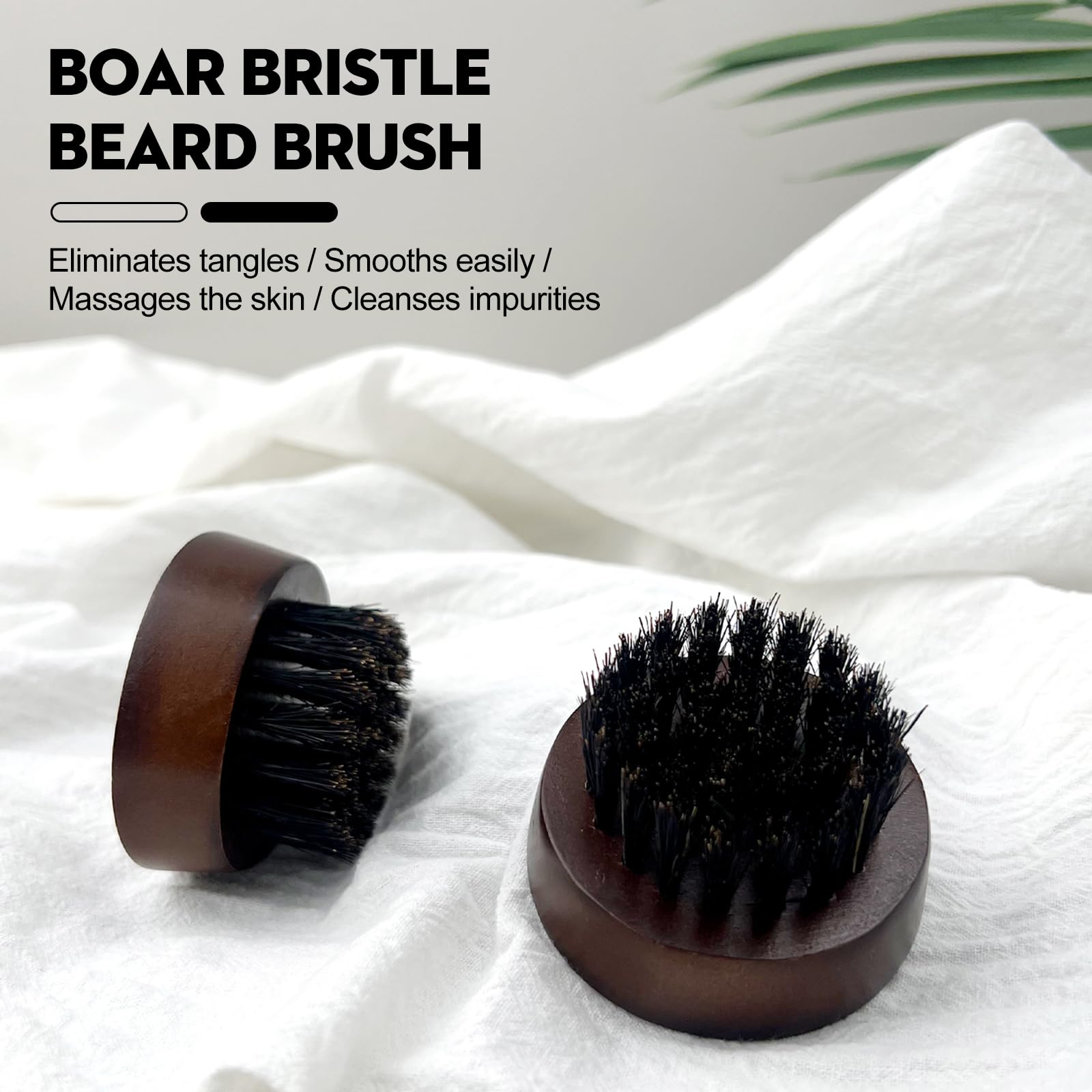 Cepillo para barba para hombre, mango redondo pequeño de madera, cerdas de jabalí sofisticadas
