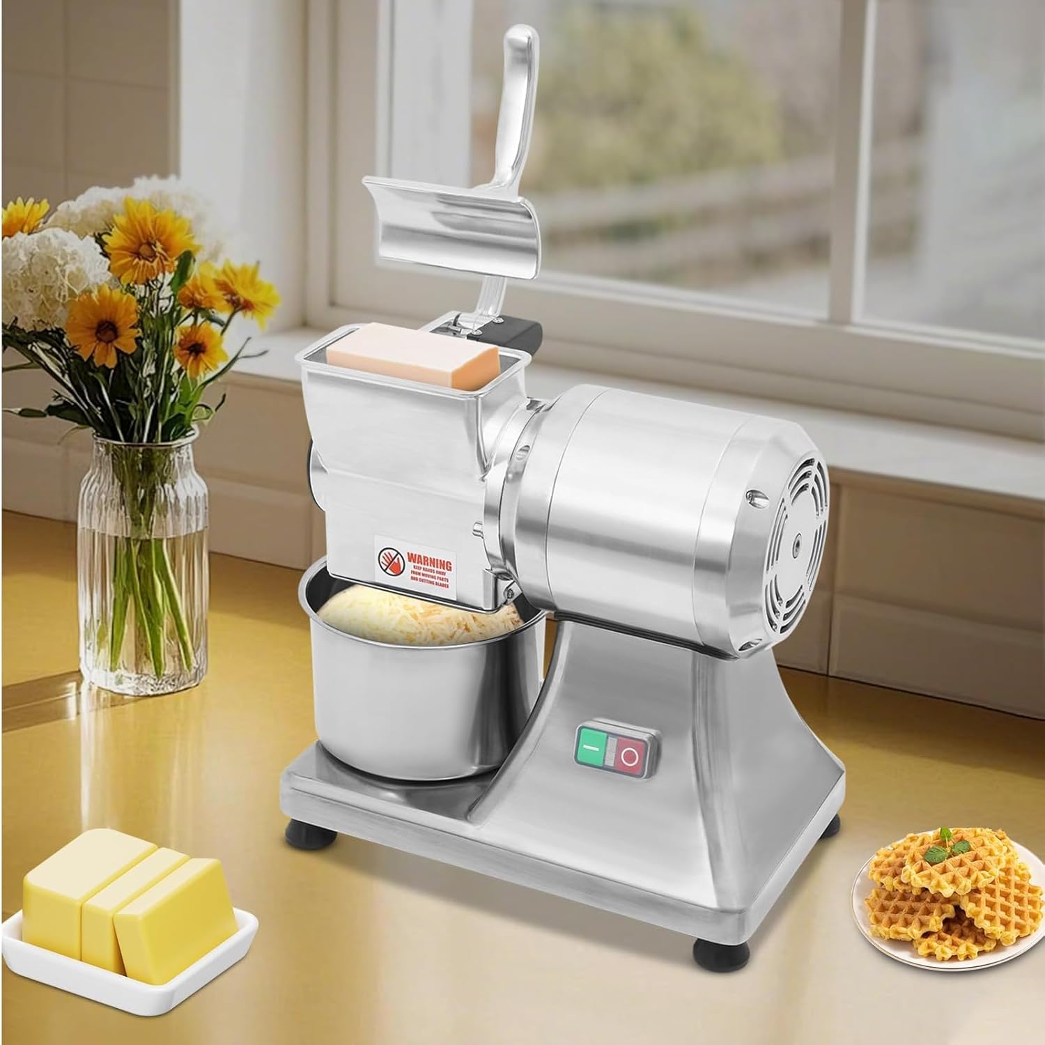 Electric Food Grinder, Stainless Steel Cheese Slicer and Grater, Automatic Shredder for Cheese Butter Bread Bran