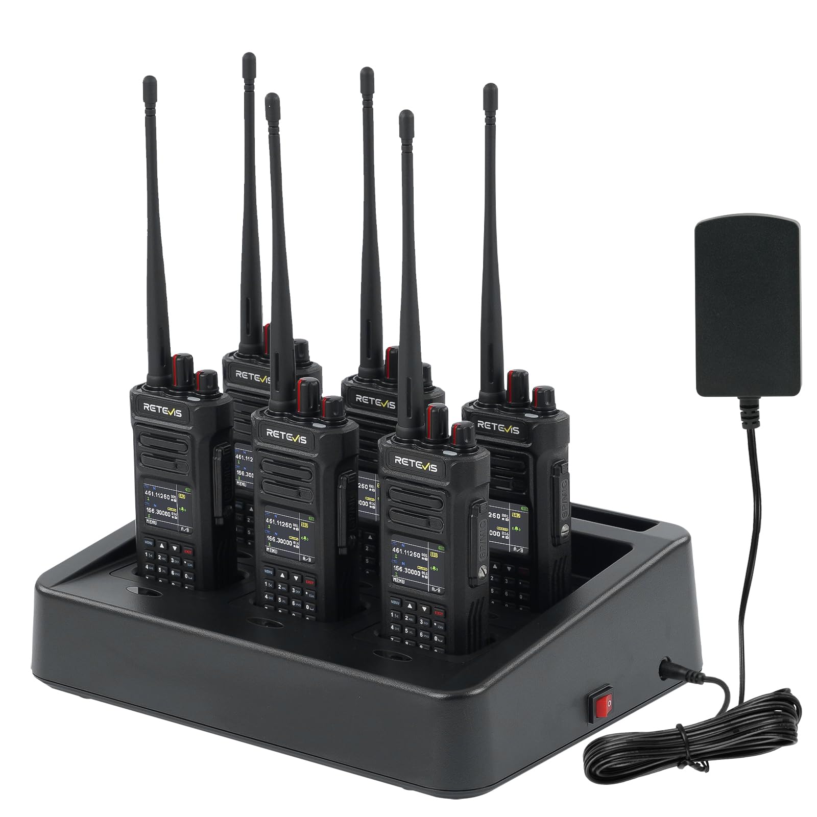 Retevis RT29S Walkie Talkie Wasserdichtmit, Handfunkgerät mit 6 Wege Ladegerät, Großer Reichweite, Professionelles IP67, LCD-Bildschirm Rauschunterdrückung Gruppenruf für FürIndustrie (6er-Pack)