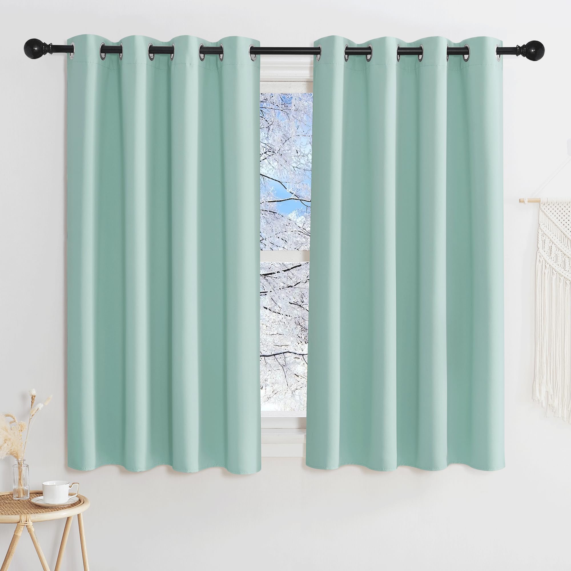 KGORGE Cortina para Ventana Pequeña Cortinas Opacas Termicas Aislantes Frio y Calor Cortinas Dormitorio 2 Piezas Cortinas Infantiles Cortinas Verdes, 140x145cm, Verde Claro Global Recycled Standard Global Recycled Standard OEKO-TEX STANDARD 100 Global Recycled Standard