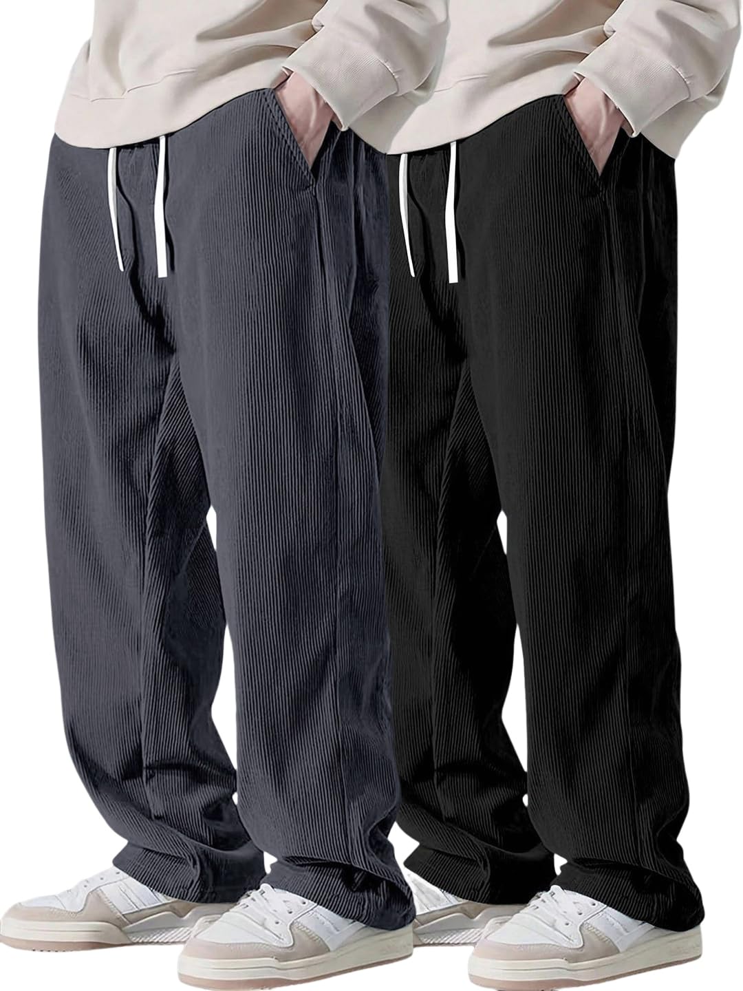 Bonkers Corner Menâ€™s Poly-Lycra Loose Fit Trousers, Korean-Style Casual Pants with Side Pockets, Comfortable Travel (Available in Plus Sizes) in neutral