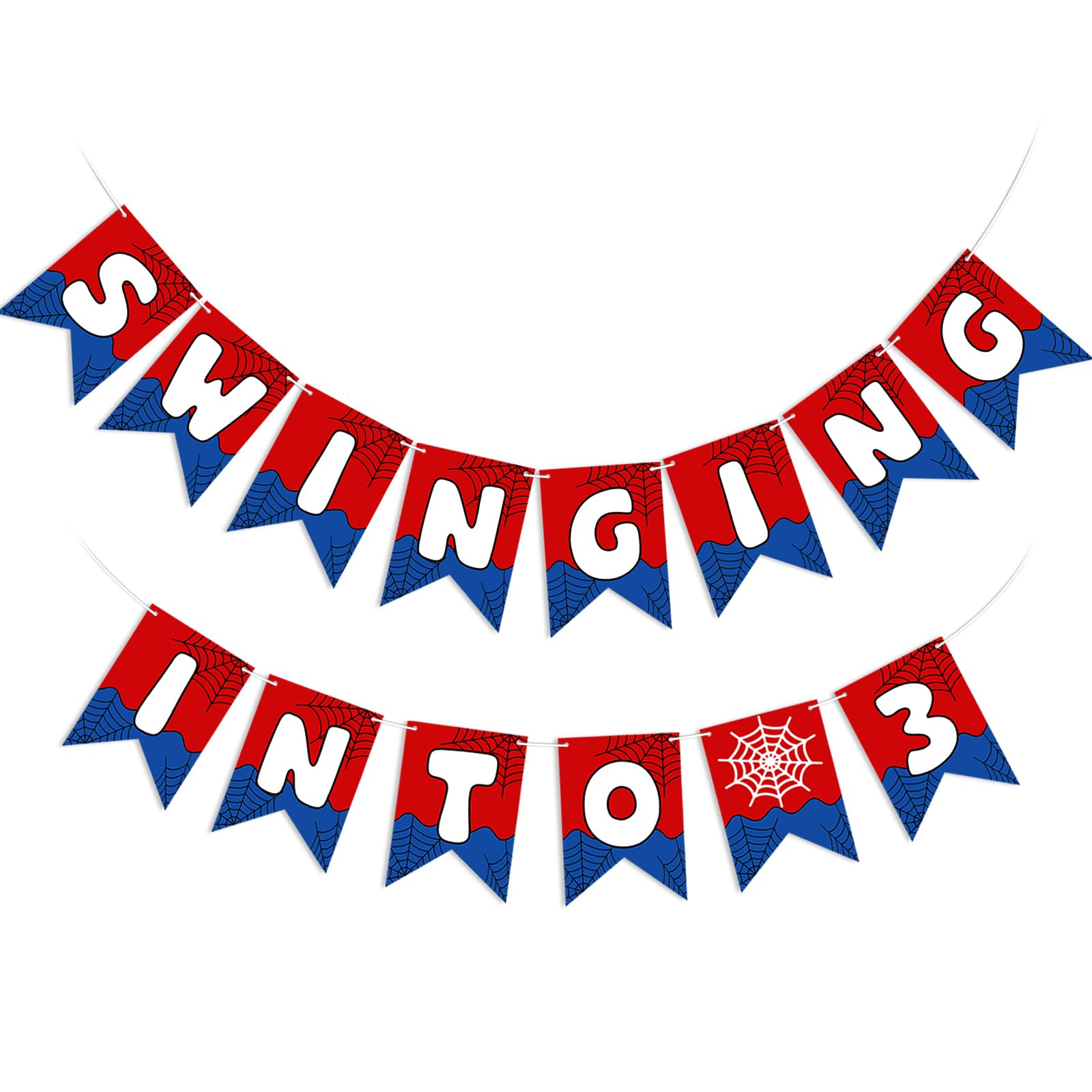 Geburtstags-Banner 'Swinging Into 3' – Spinnennetz-Design, Rot-blau, Für Die Perfekte 3. Geburtstagsfeier