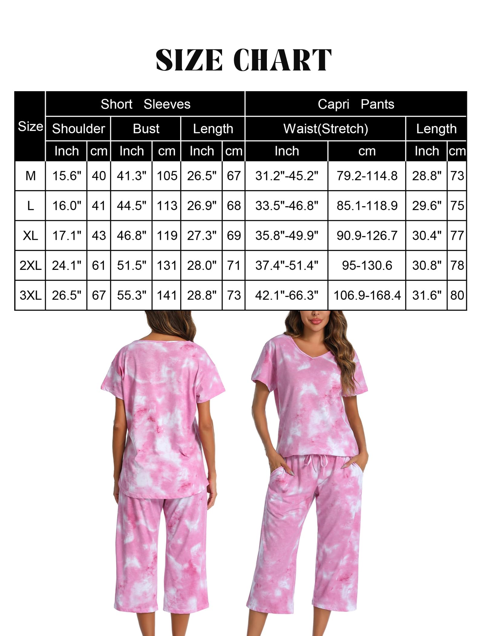 Pigiama da donna a maniche corte e pantaloni lunghi a 3/4, set pigiama