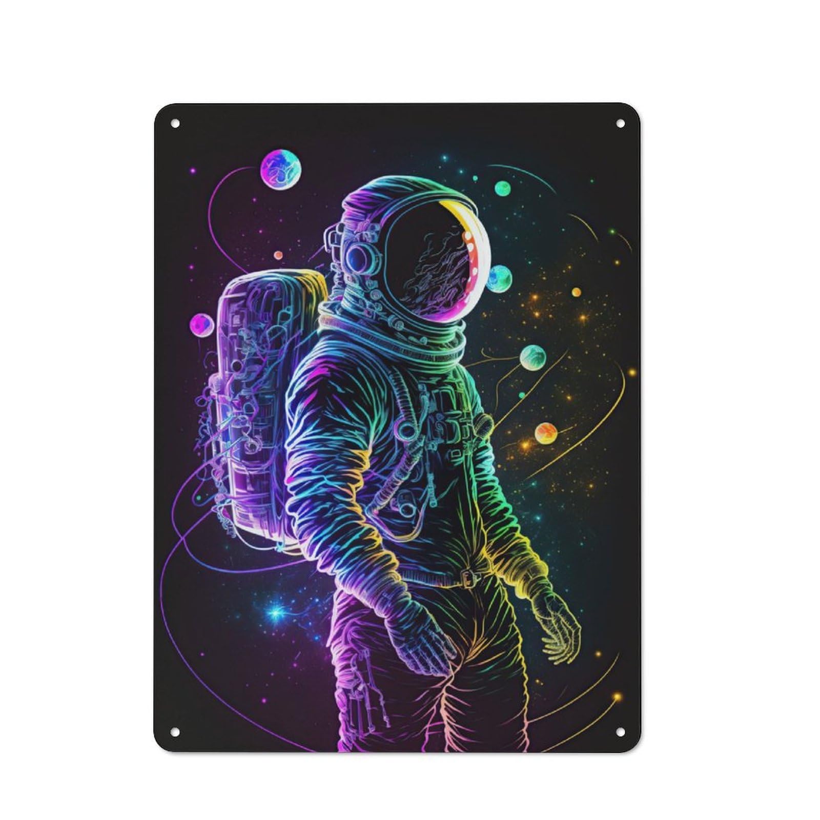 Junmoney Neon Astronaut Metal Plaque 40X30cm With For Garage Wall, Rustic Decor, For Winter Interiors And Metal Sign Collectors