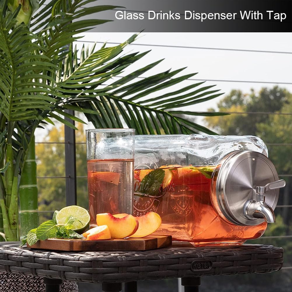 Dispensador De Bebidas De Vidrio 3L - Con Grifo, Ideal Para Ponche, Limonada, Cócteles Fríos