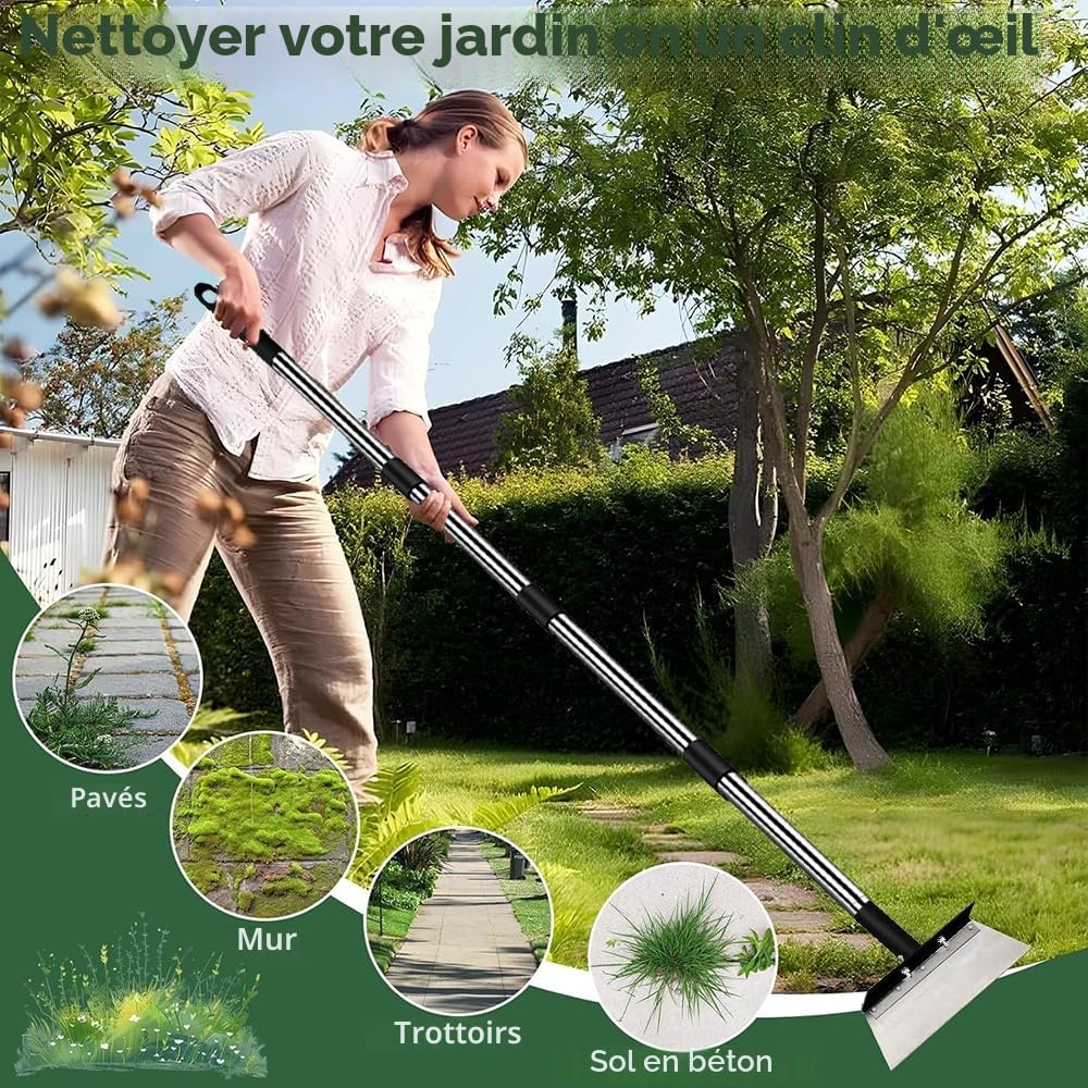 Pelle de Desherbage avec Manche 163cm, Pelle de Nettoyage de Jardin 32cm, Grattoir De Jardin pour Mauvaises Herbes et Mousse,Outil De Désherbage De Ferme