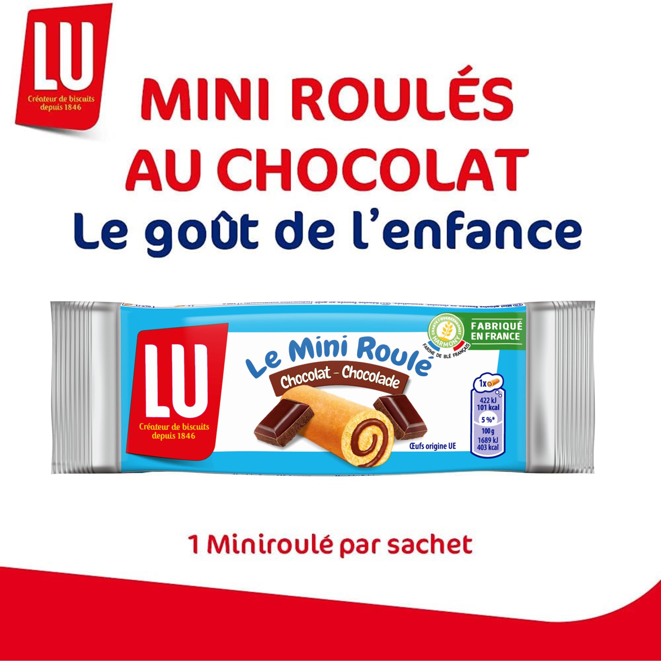 LU - LULU Miniroulés au Chocolat - Génoise Tendre et Moelleuse - Lot de Gâteaux Individuels - Idéal pour le Goûter des Enfants - Gâteau Fabriqué en France - Pack de 180 Sachets de 25 g