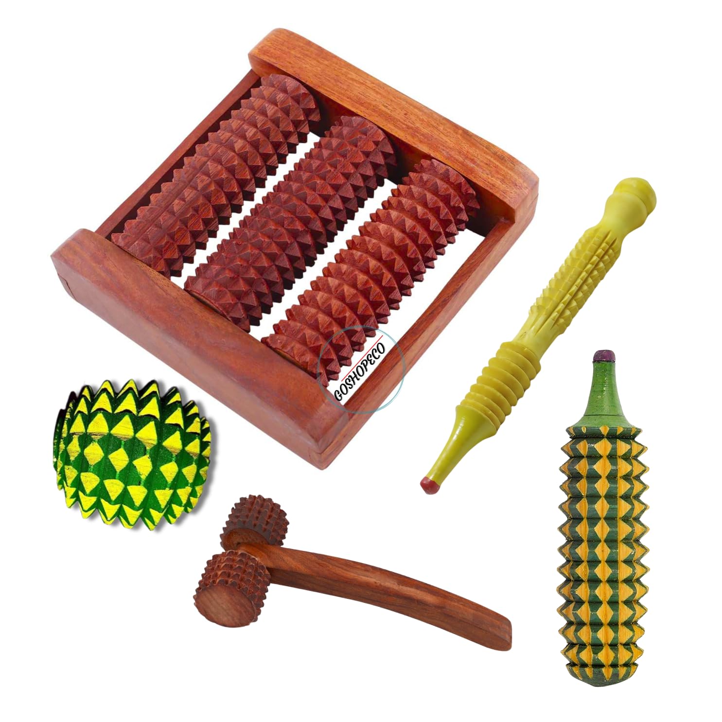 GOSHOPECO Wooden Foot Massager Roller, Handle Manual Massager, Jimmy Karela Ball Therapy Pressure Point Tool for Pain Relief, Face and Neck Massager, Multi-Purpose Acupressure Combo Kit, Set of 6 (B0D8ZVQ26R) Amazon Price History, Amazon Price Tracker