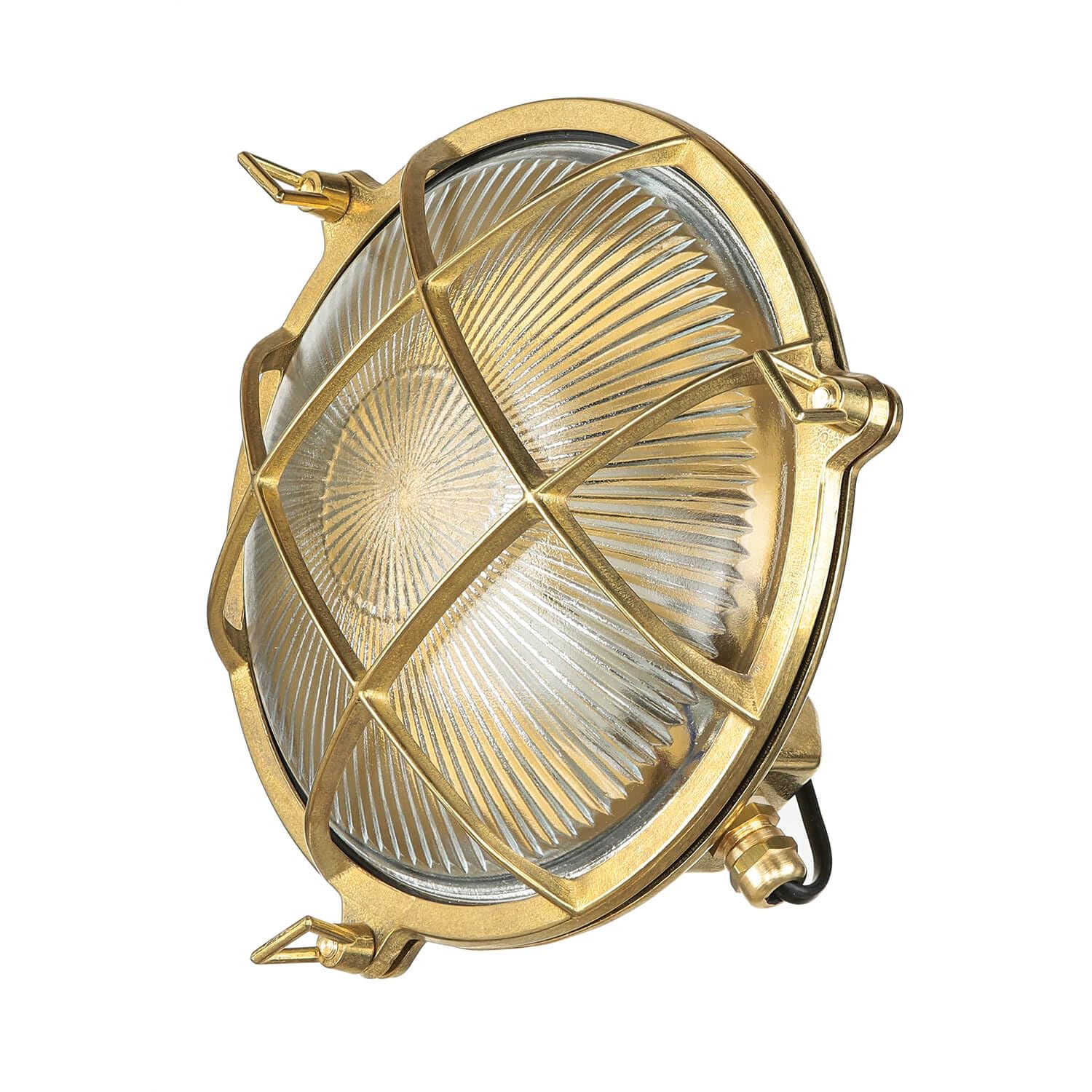 Applique murale extérieure en laiton et verre IP64 pour jardin et terrasse Ø24 cm E27 max. 18 W Rustique Maritime Lampe extérieure ronde SERIFOS