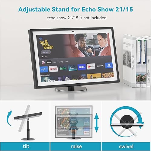 Miniatura 2 de Soporte para Echo Show 21 y 15 (1ª, 2ª generación), soporte ajustable, soporte de mesa de metal, soporte de escritorio inclinable Alexa Show 15