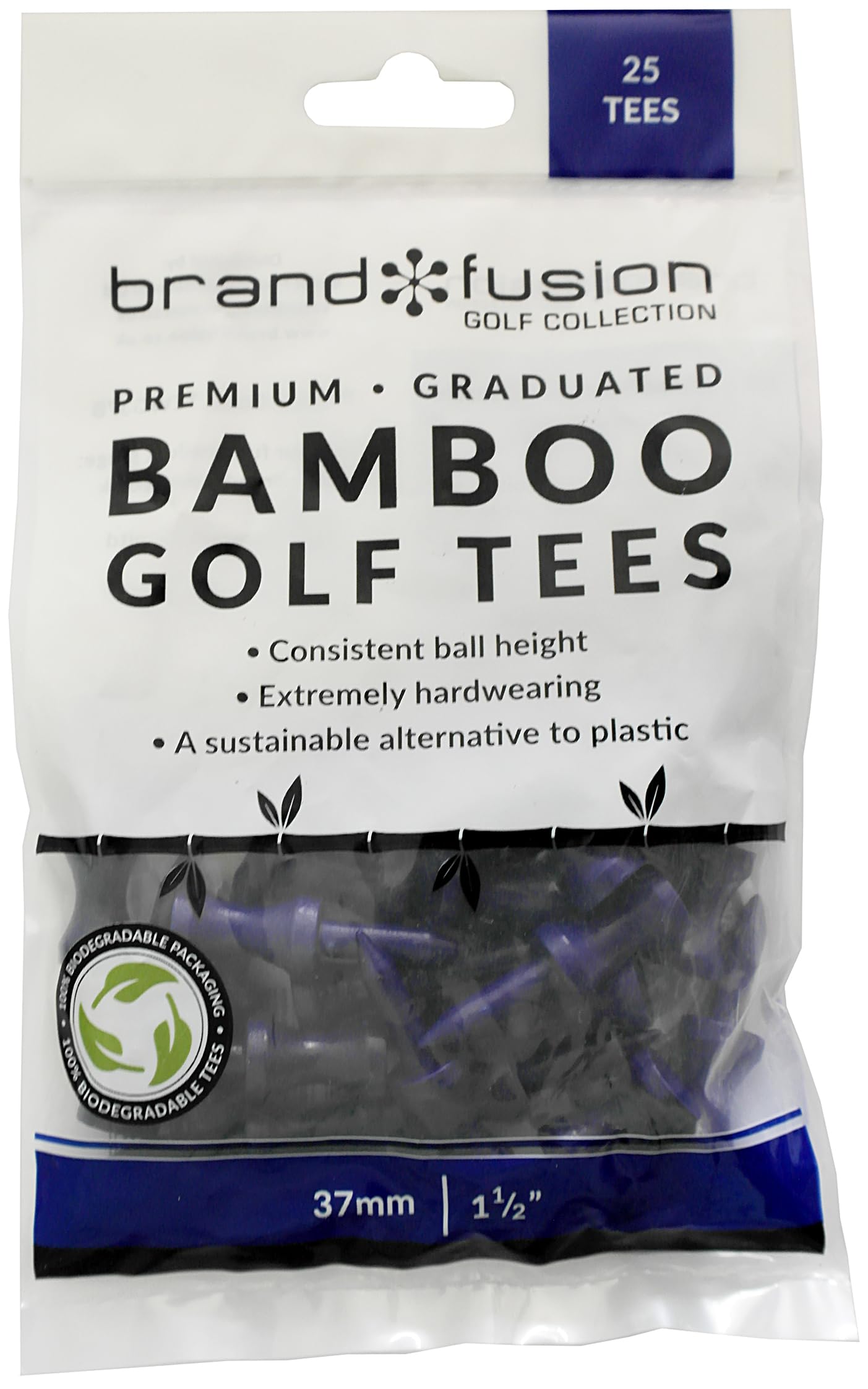 Brand Fusion 37mm Blue Graduated Biodegradable Bamboo Golf Tees