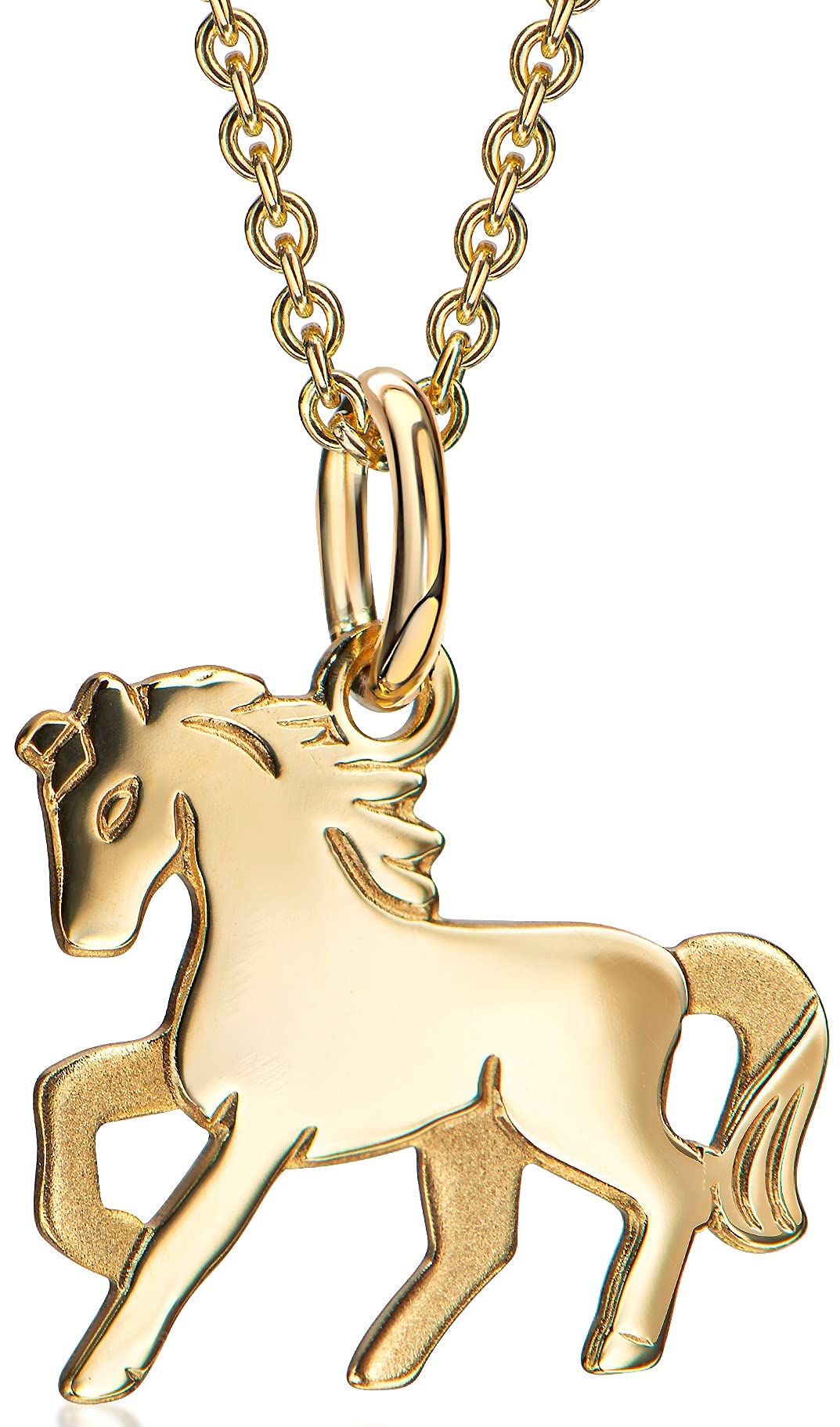 Premium Kinder-Anhänger Pferd aus 333er Gelbgold incl. vergoldeter Silberkette 36-38cm AMZ0476
