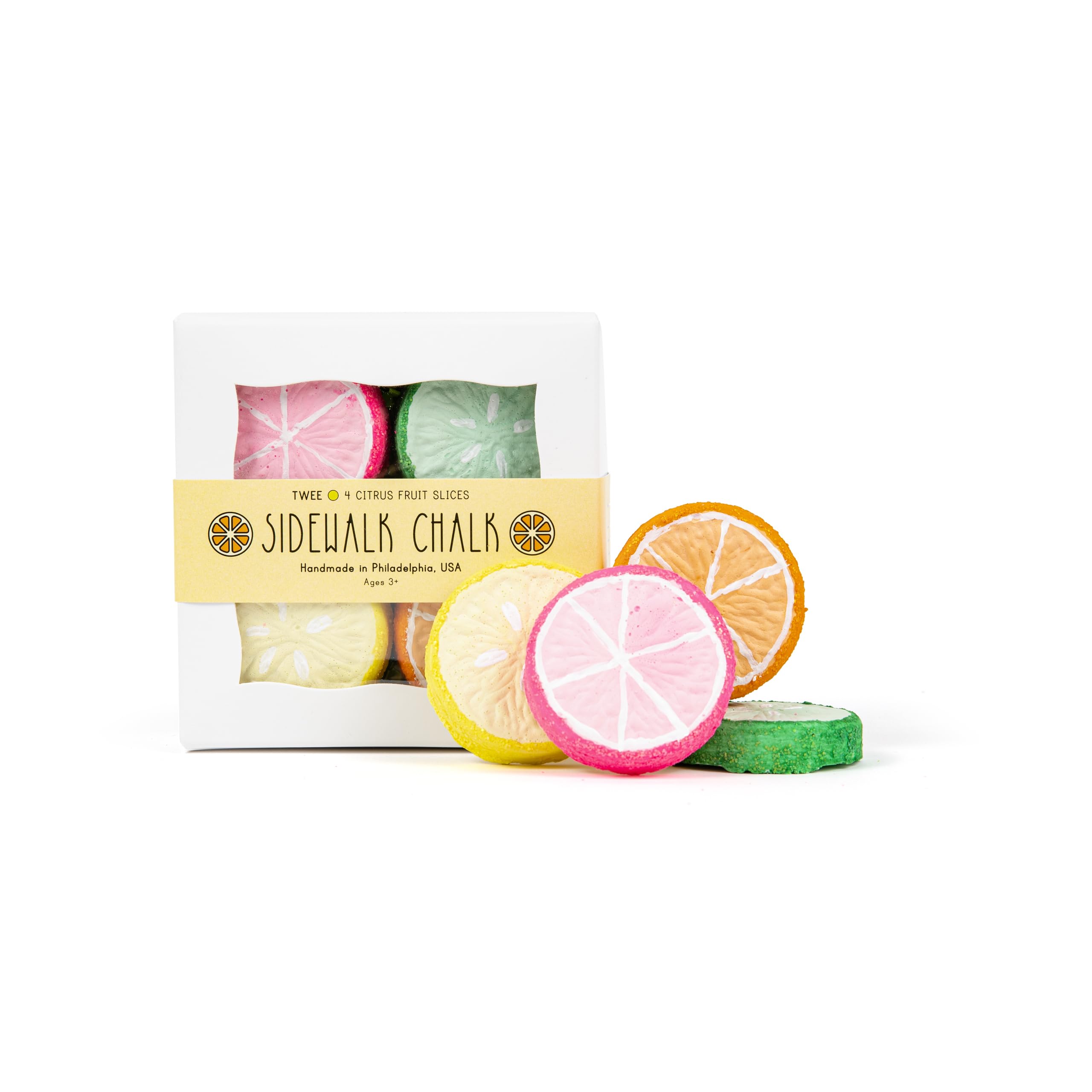 TWEE Citrus Fruit Slices Handmade Sidewalk Chalk | Pink, Green, Yellow, Orange | Made in the USA | Classic Children's Present | Fun Special Party Gift Idea | Arts and Crafts For Kids + Toddlers | Easter Basket Activities | Outside Playground Drawing | Boy Girl