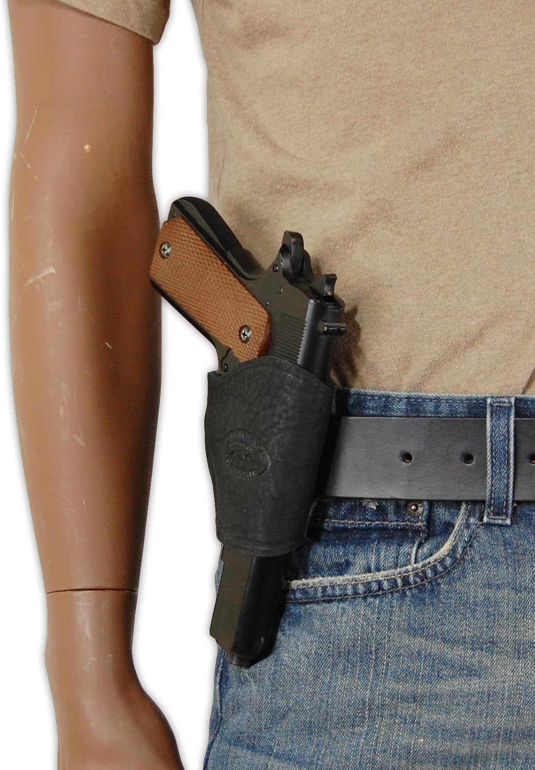 Barsony New Black Leather Yaqui Style Gun OWB Holster for Full Size 9mm 40 45