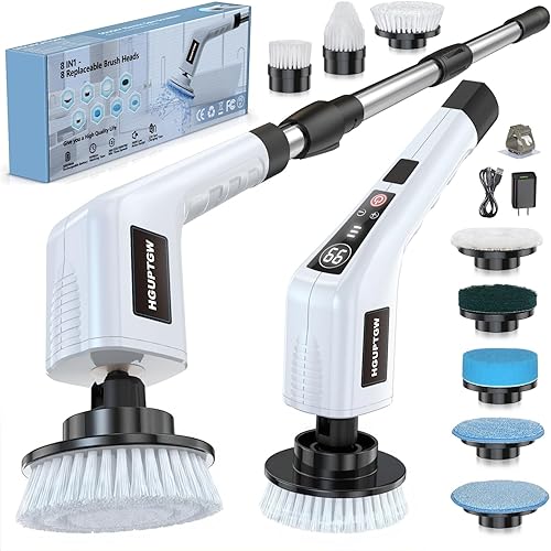 Cepillo eléctrico giratorio, cepillos de limpieza para uso doméstico con 8 cabezales de cepillo reemplazables, limpiadores eléctricos para limpiar