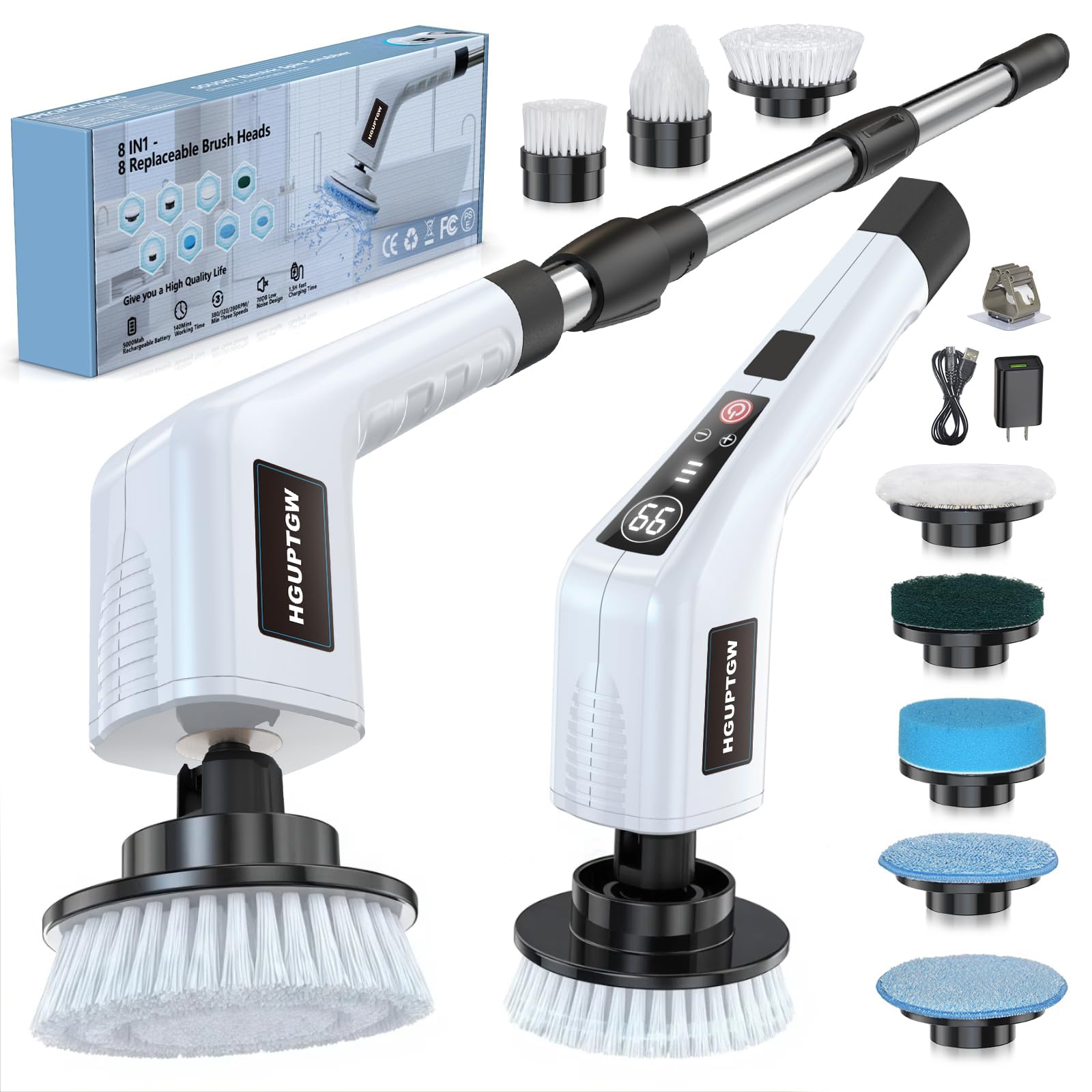 Electric Spin Scrubber Cleaning Brushes for Household Use with 8 Replaceable Brush Heads Power Scrubbers for Cleaning Bathroom