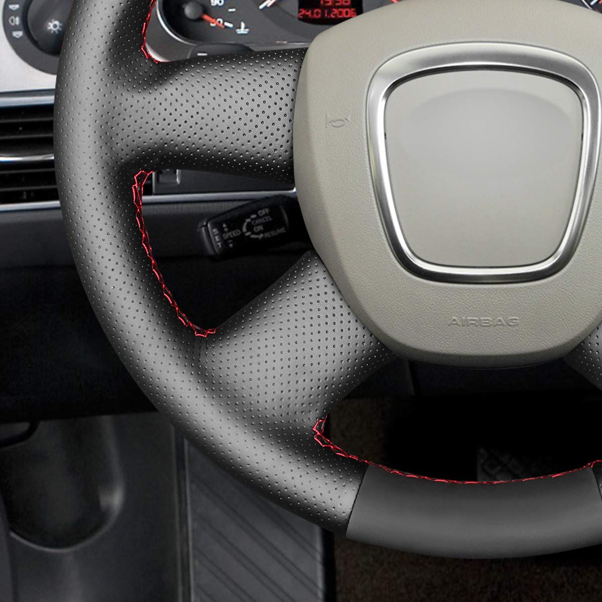 MEWANT Funda de volante cosida para A3 (8P) Sportback A4 (B8) A4 (B7) A6 (C6) 4 radios/sin botón multifunción/accesorios de volante para A3 A4 A6