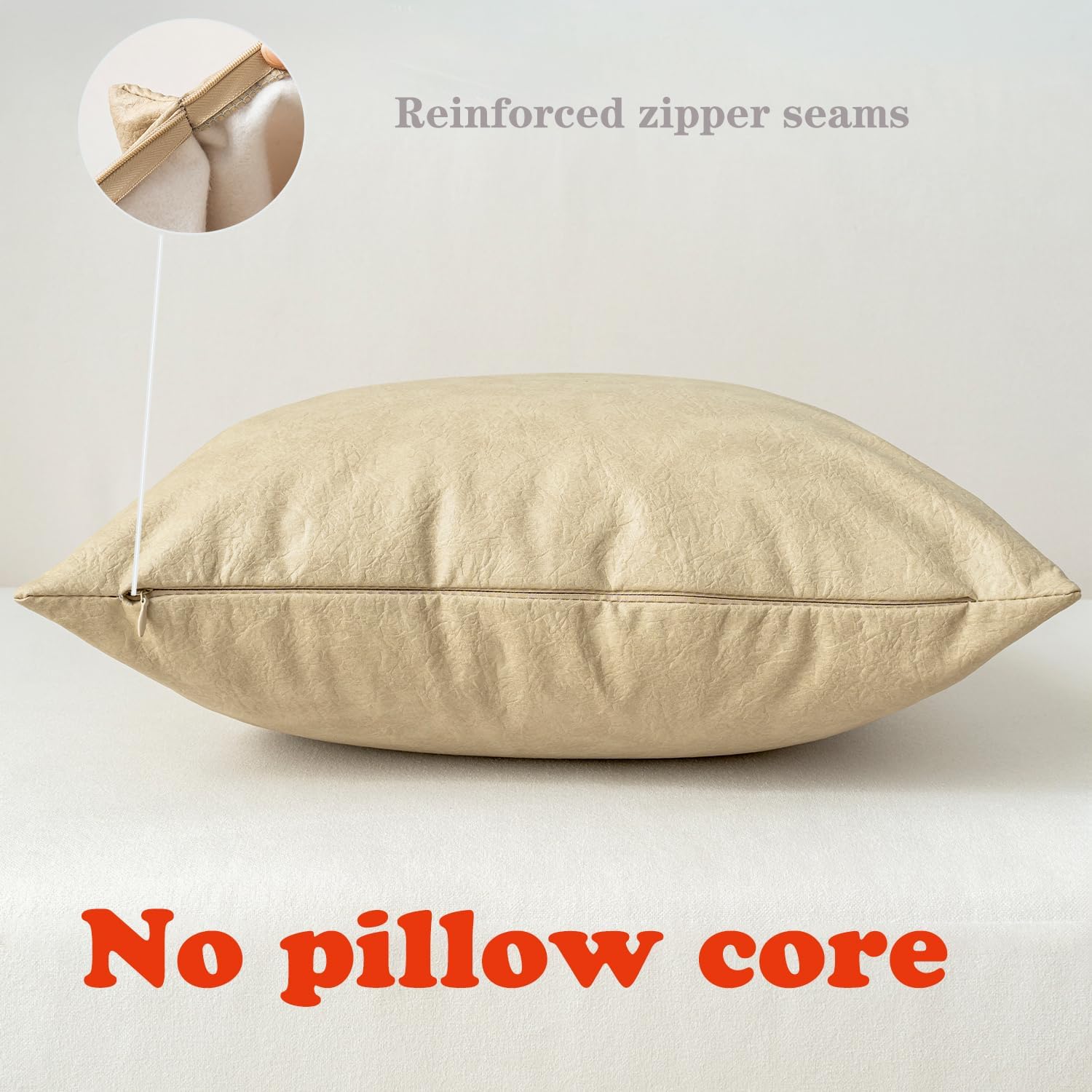 Pack of 4 Neutral Decorative Faux Leather Throw Pillow Covers 20x20 inch, Soft Modern Boho Luxury Waterproof Floor Cushion Cases, for Outdoor Lounge Sofa Couch Bed Home Decor