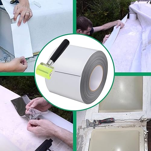 Miniatura 7 de Cinta selladora de techo para autocaravana, 6 pulgadas x 50 pies, cinta selladora con rodillo de goma, cinta de reparación de parches de techo para
