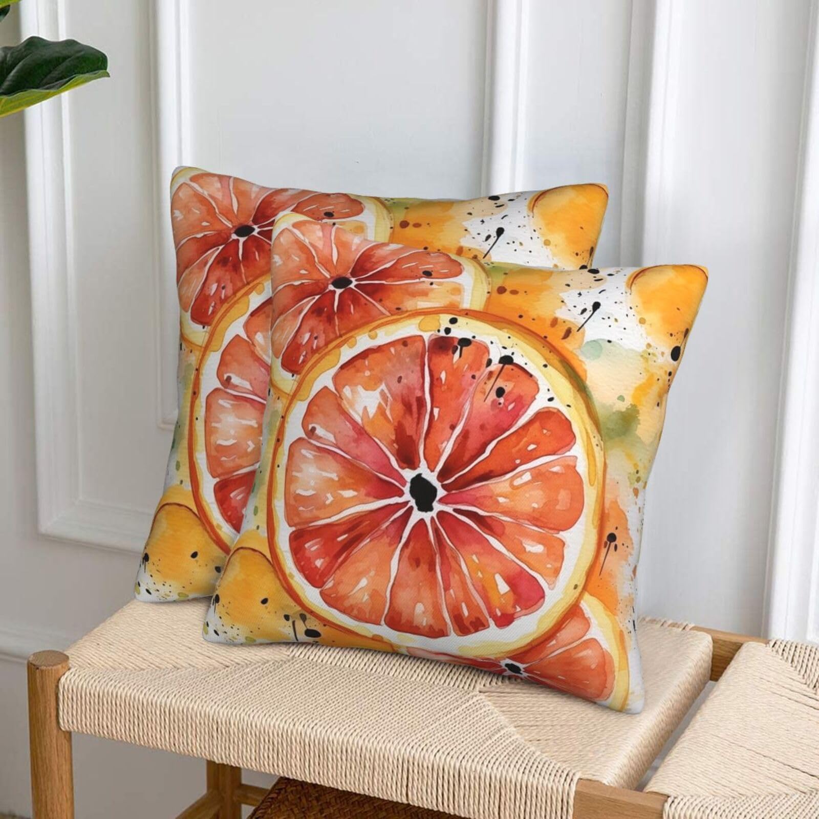 NONHAI Decorative Throw Pillow Covers Set of 2, 12"x12" Square Cushion Case Soft Comfy Watercolor Orange Slice Throw Pillows for Couch Cushion Livingroom Farmhouse Home Decor Pillowcases