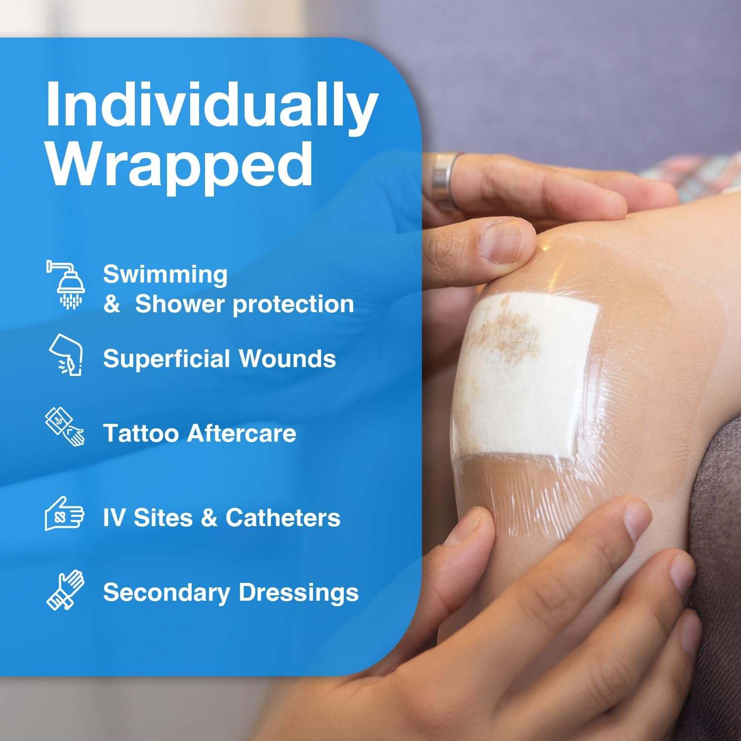 Dynarex Dürma+ View Guard Sterile Transparent Film Dressings for Wound Care and Tattoo Aftercare, Breathable Adhesive, Conforms to Body, 2 3/8" x 2 3/4", 100 Per Box