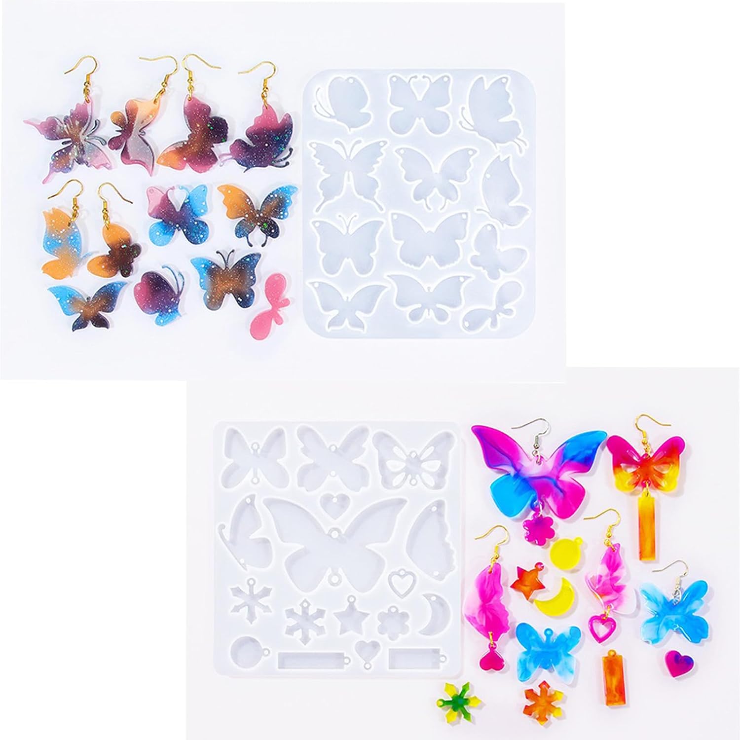 4 Piece Resin Earring Molds ， 47 Unique Shapes UV Butterfly Resin Molds with Holes Ideal for DIY Silicone Earrings Necklaces Jewelry and Animal Designs Creative Art Gifts