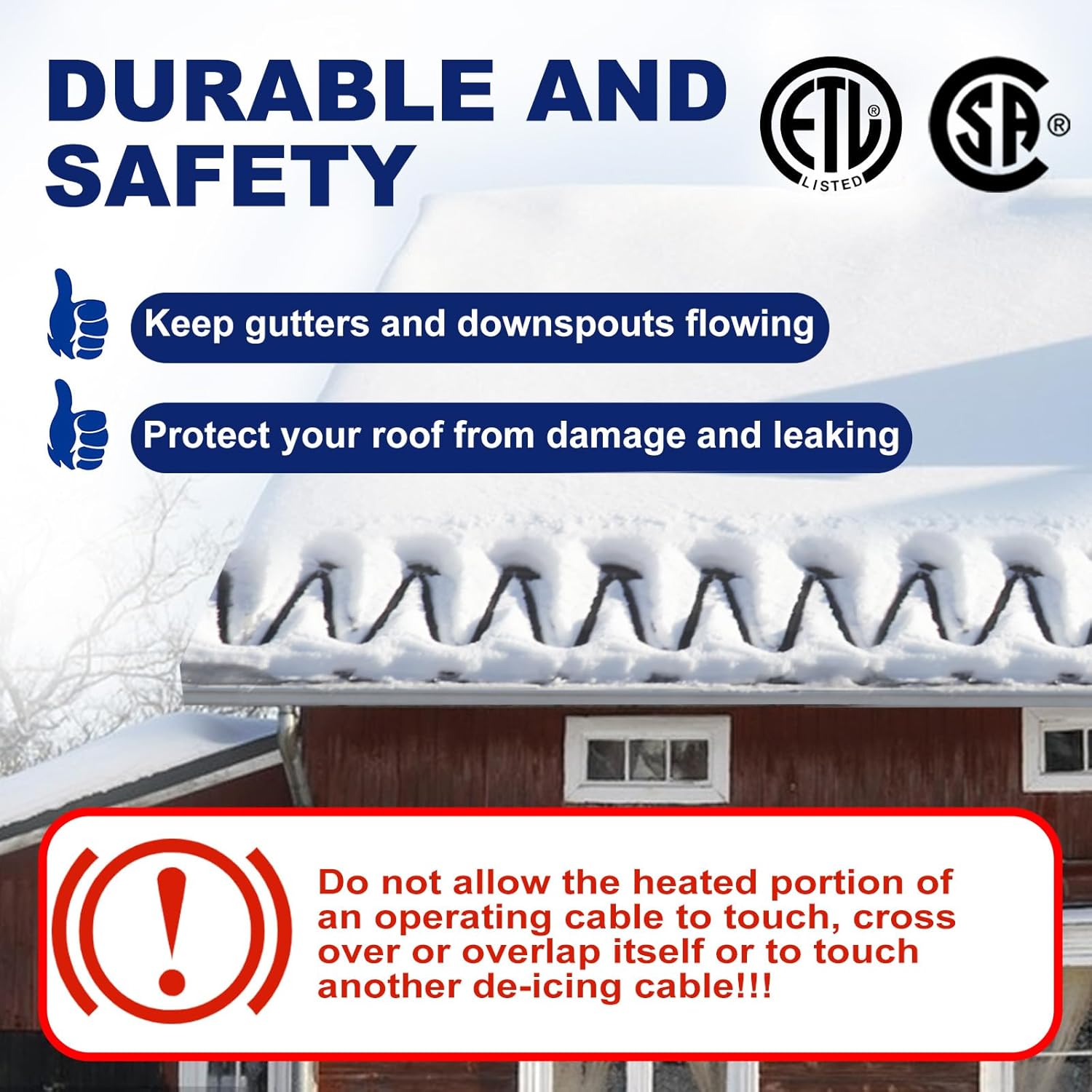 HEATIT HIRD 30 feet Roof & Gutter Snow De-Icing Kit, 5W/ft Heat Tape for Roof and Gutters Ice Dam Prevention with 6 ft Power Cord