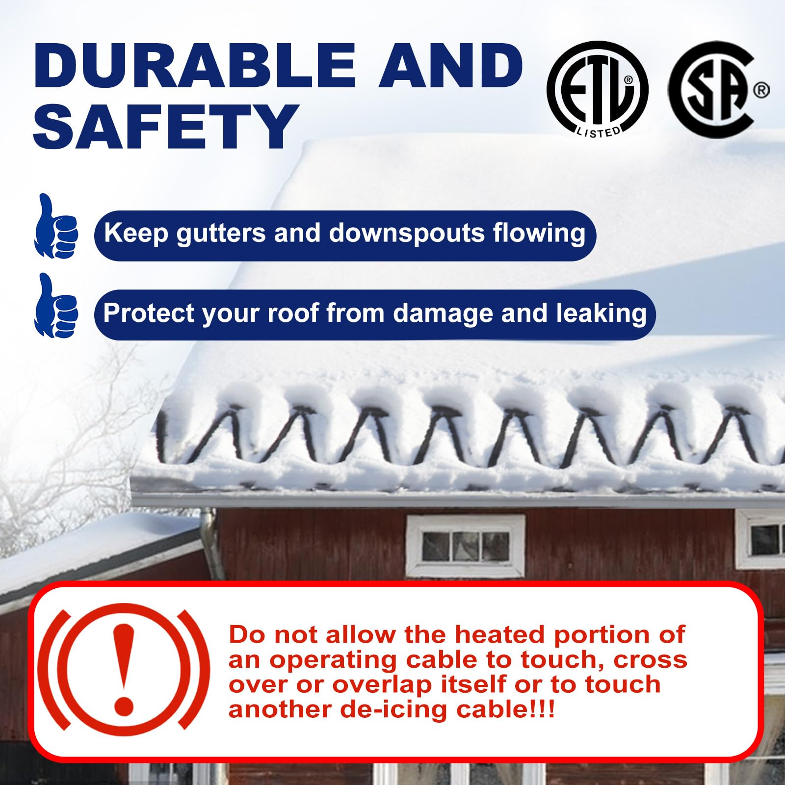 HEATIT HIRD 240 feet Roof & Gutter Snow De-Icing Kit, 5W/ft Heat Tape for Roof and Gutters Ice Dam Prevention with 6 ft Power Cord — view 3