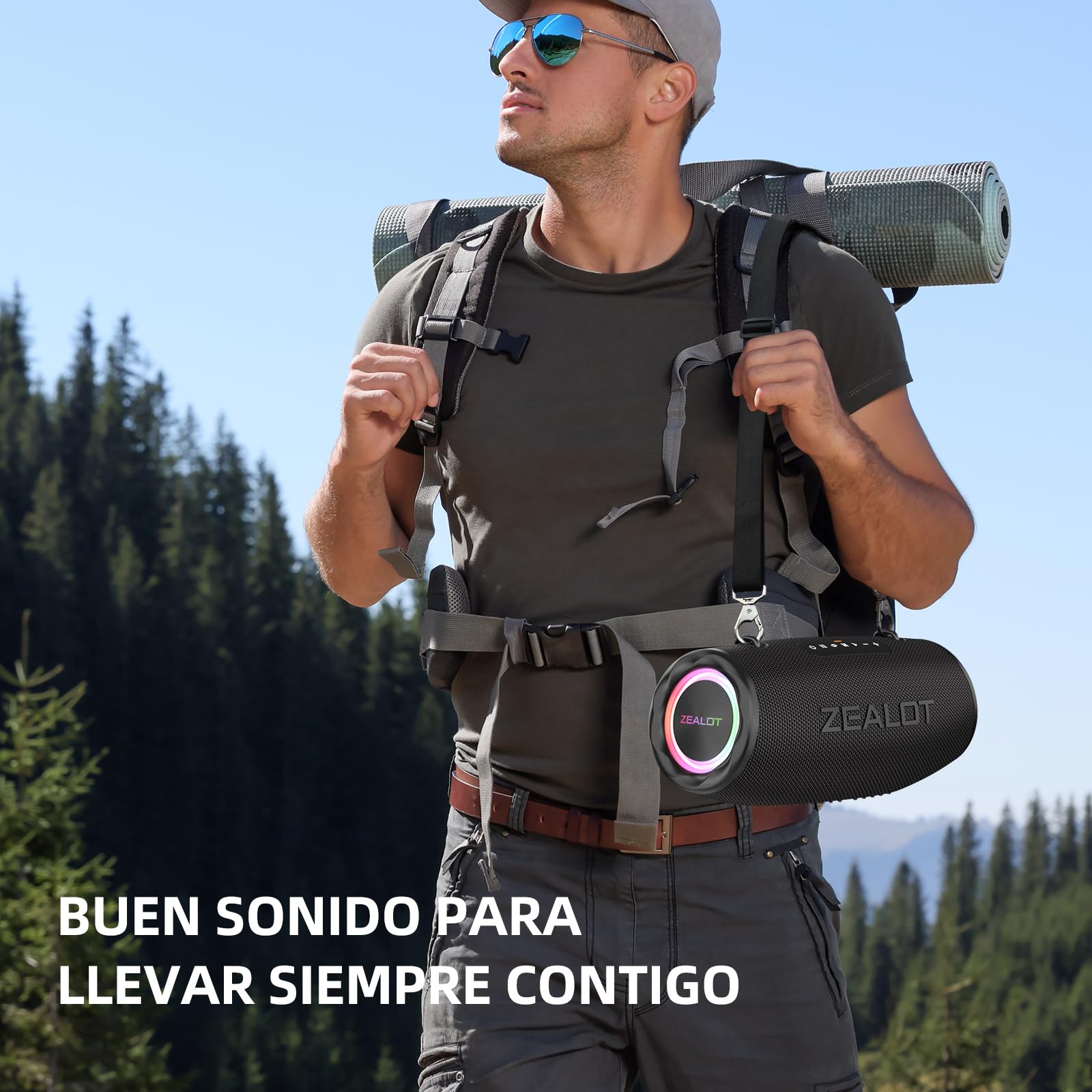 Zealot Altavoz Bluetooth Grande 80W de Potencia con Luz LED, Altavoces Inalámbricos 16000mAh Batería, Autonomía de 40 Horas, Puerto de AUX, USB, Tarjeta TF, Bluetooth 5.2, IP67 Impermeable, Negro