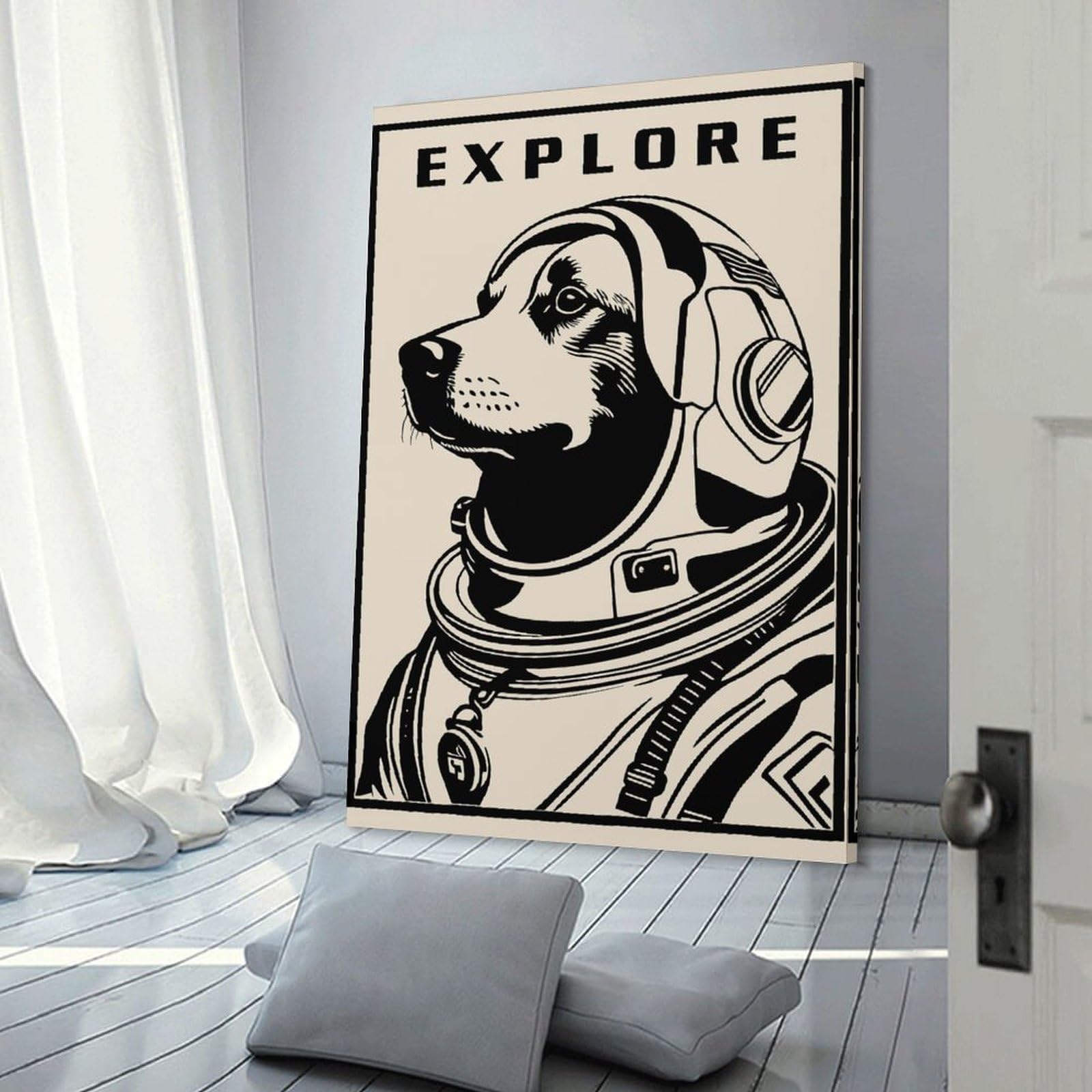 Junmoney Home Decor Wall Art Laika Explorer, 16x24inch(40x60cm), for Workspace Walls, Study Corners Or Bedrooms, A Smart Decor Choice for Study Walls