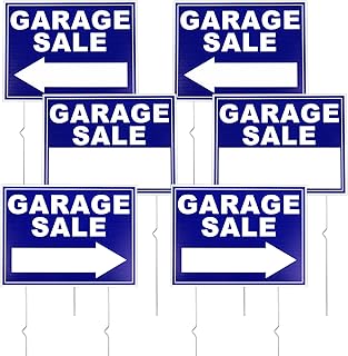 6pcs Garage Sale Sign, Garage Sale Arrow Signs Supplies with Stakes, 16x12 Inch Double Sided Yard Sale Signs Waterproof Ga...