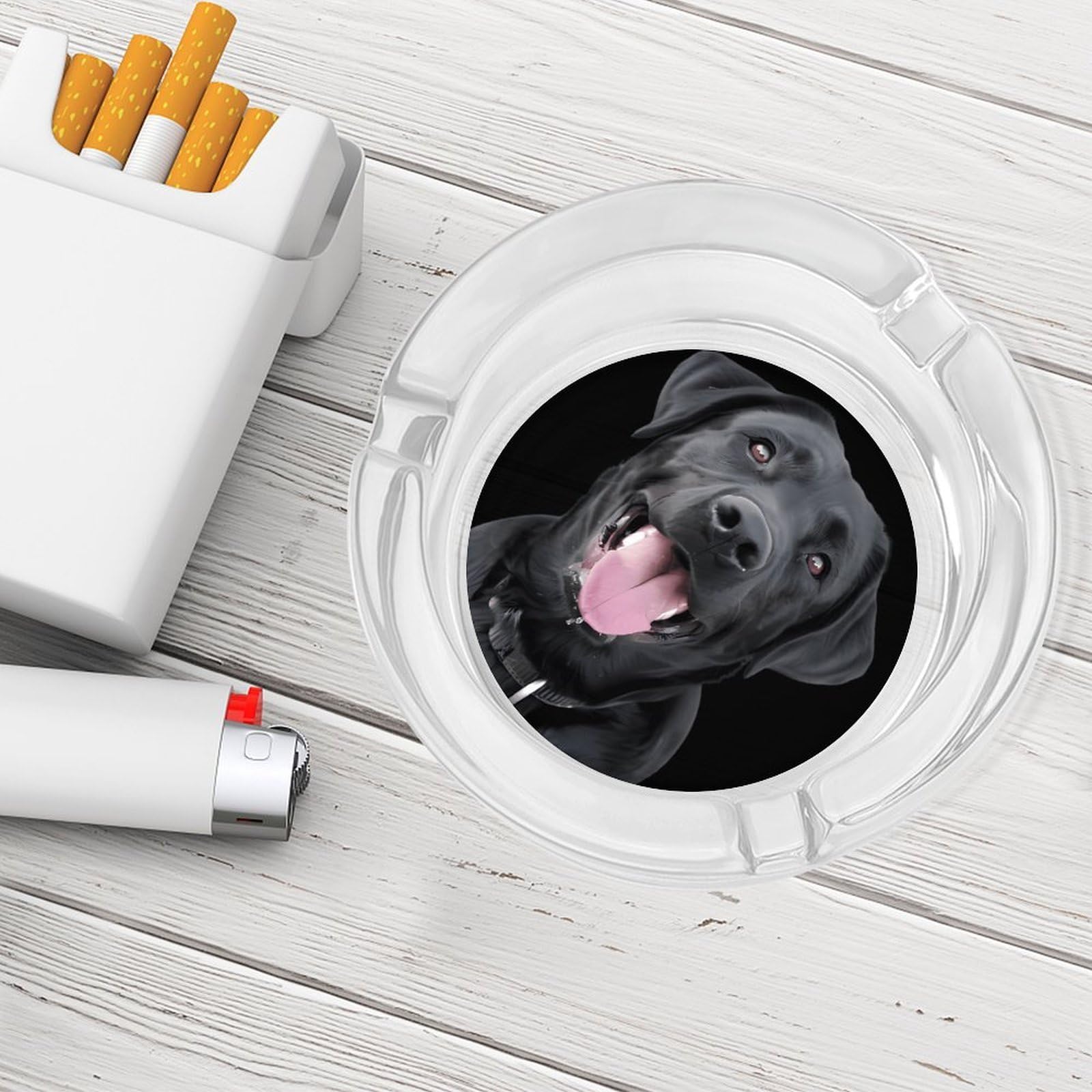 Amazon.com: Black Labrador Retriever Dog Glass Ashtray Round Cigarettes Ash  Tray Holder Case For Office Indoor Home Decoration : Home & Kitchen
