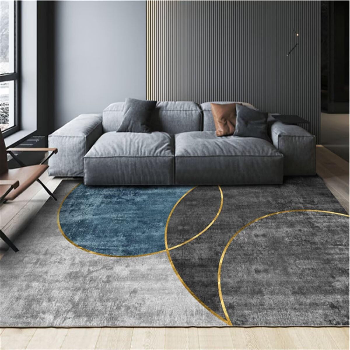 Tapis anti-dérapant 60x90cm gris-bleu pour descente de lit et salon design
