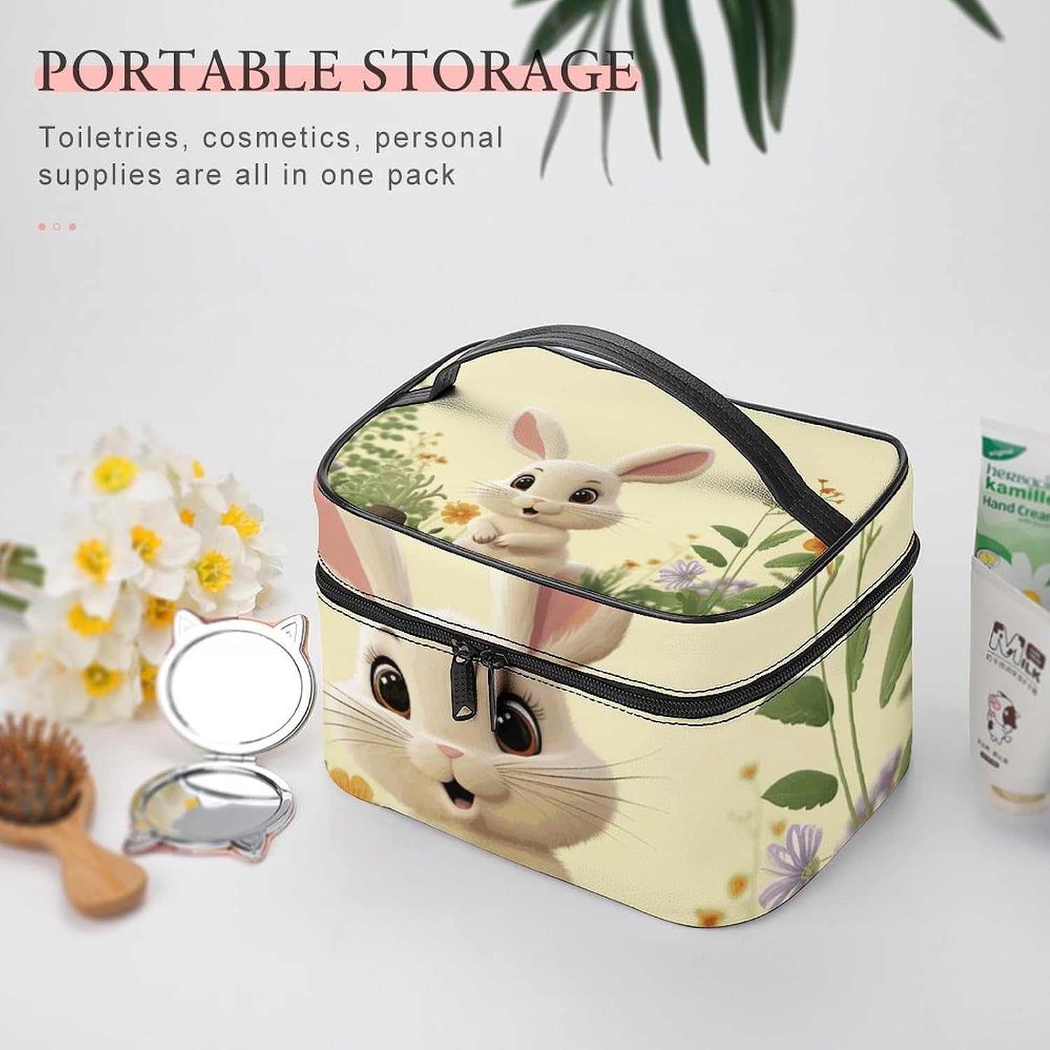 Travel Makeup Bag Portable Large Cosmetic Bag with Handle And Compartment image 5