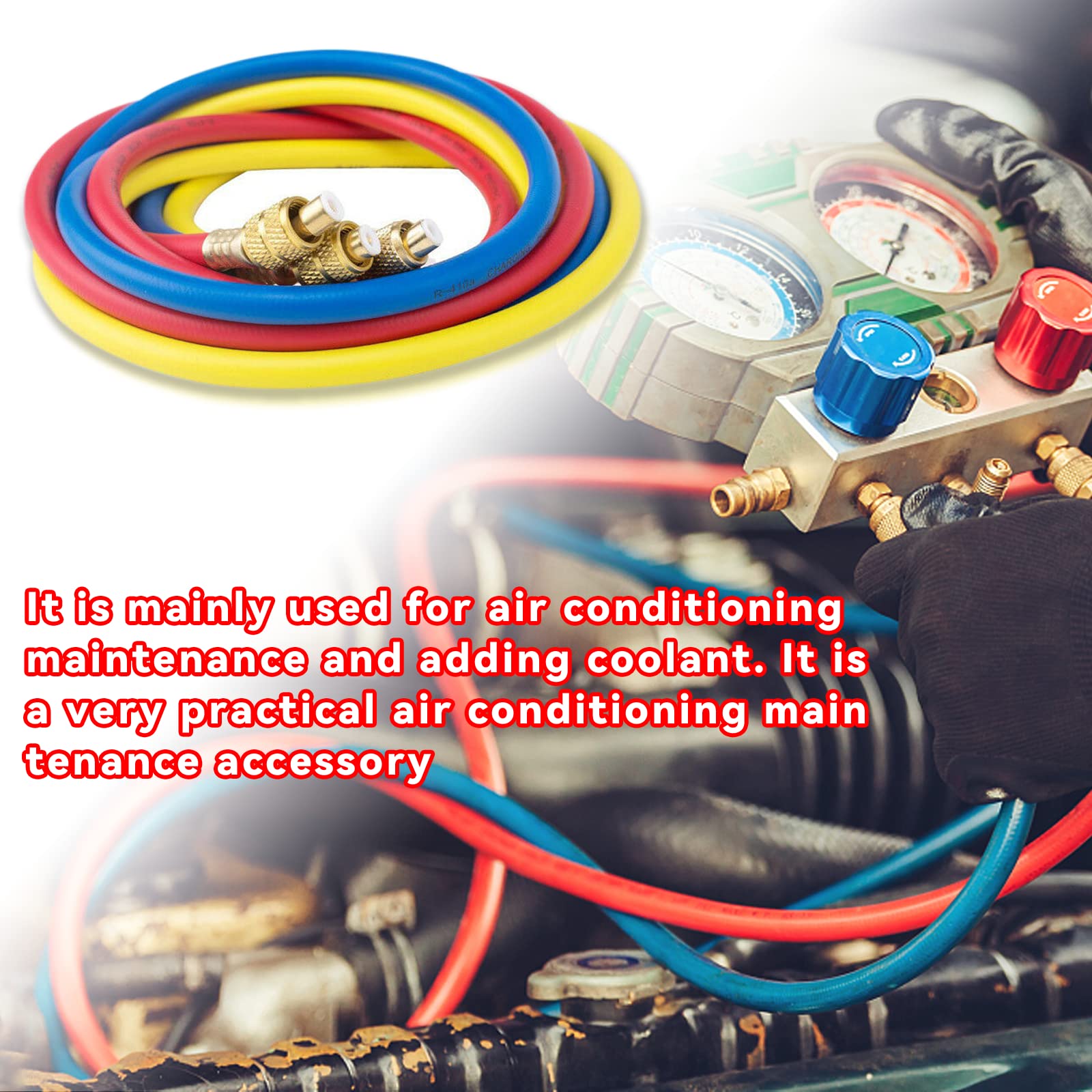Tubo di riempimento per refrigerante aria condizionata 60 "per R134a R12 R2 R502, (600-3000) PSI fluoruro AC tubo di riempimento 1/4" SAE filo di segnalazione (3 colori)