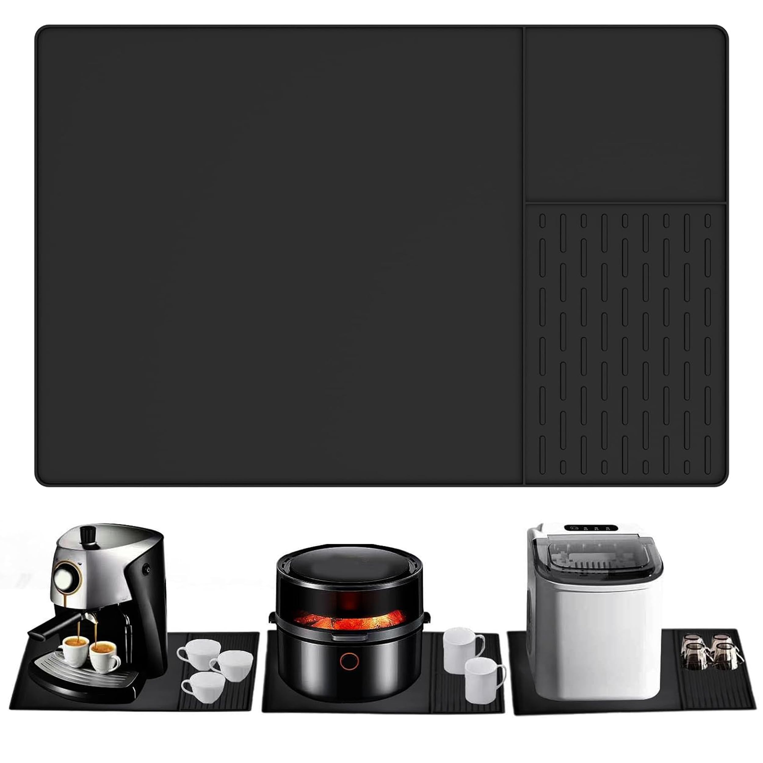 Silicone Coffee Machine mat 40.5x60.8cm,Coffee Machine Tray for Counter Protector with Dish Drying mat,Large mat Under Coffee Machines