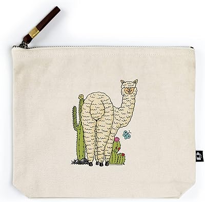 Lantern Press Shaggy Alpaca and Cacti, Vector Doodle, Contour, Artwork (100% Cotton Canvas Travel Accessory Go Bag)