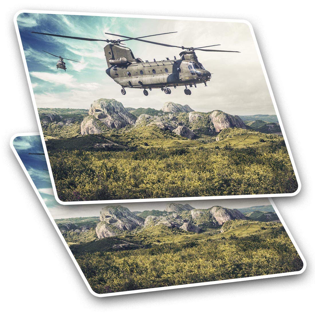 Destination Vinyl Ltd Multi Rectangle Stickers(Set Of 2) 7.5Cm - Chinook Helicopter Military Raf Fun Decals For Laptops,Tablets,Luggage,Scrap Booking,Fridges, #15542