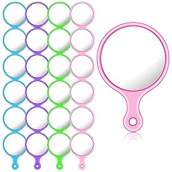 Yalikop 24 Pcs Handheld Mirror with Handle, 2.4 x 1.6 Inch, Small Portable Round Mirror Bulk for Kids Travel Makeup Classroom Camping Daily DIY Crafts