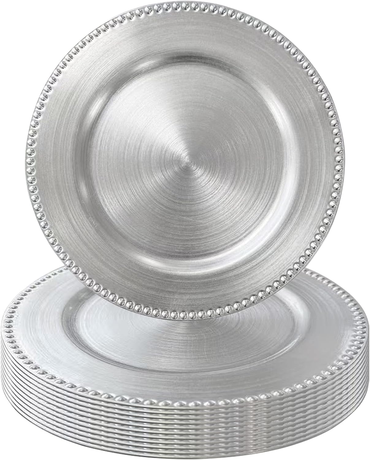 13" Elegant Silver Charger Plates for Weddings & Parties - Plastic Charger for Dinner Plates,Reusable Decorative Table Chargers Bulk Set for Catering, Birthday, Holiday Events (SILVER, 10PCS)