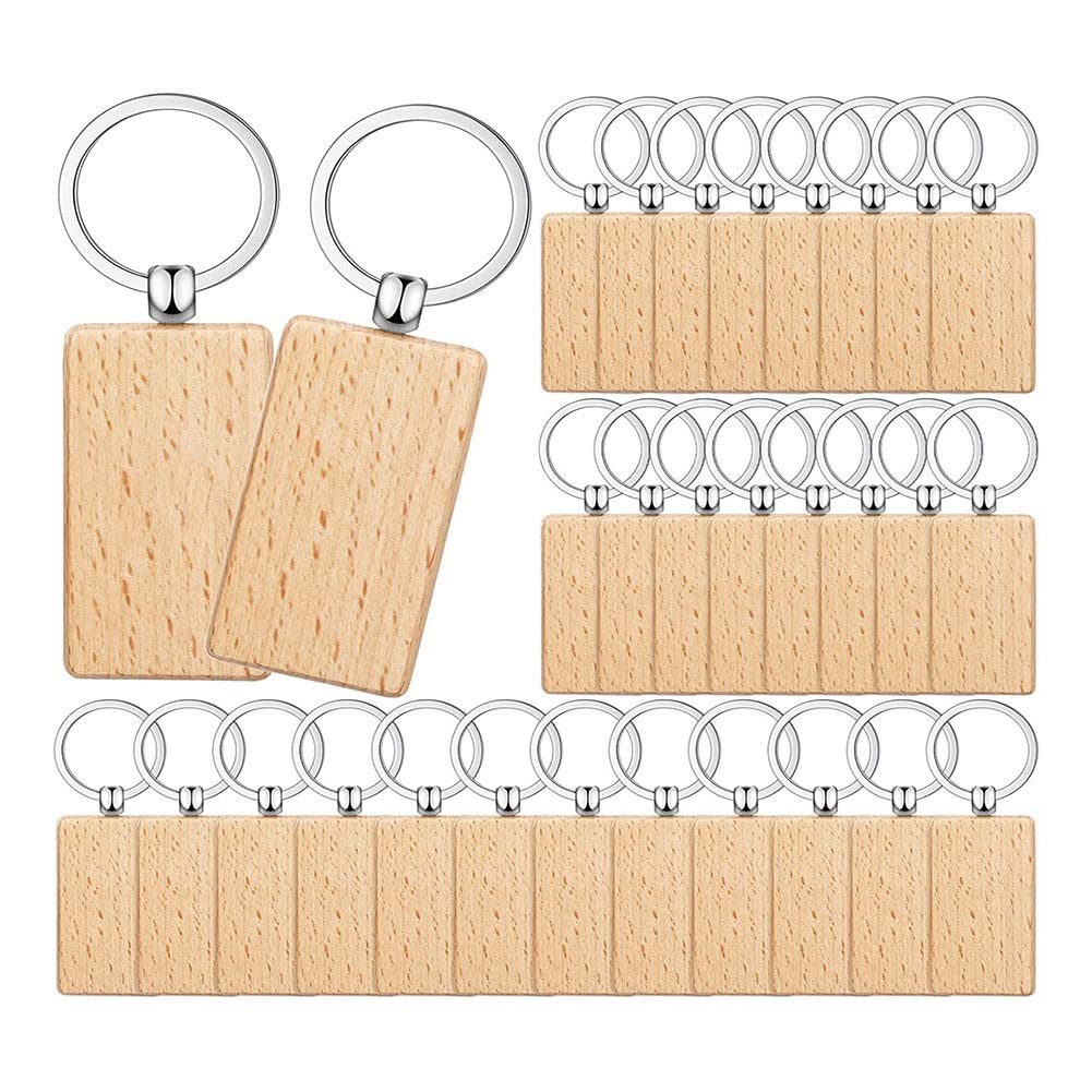 CTRLZS 100 Pieces Wooden Keychain Blanks Round Wood Keychain Blanks Diy Wooden Keychain Blanks Unfinished Wooden Key Ring Key Tag A