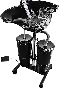 Portable Salon Basin,Mobil Deep Shampoo Sink with 2 Bucket and Electric Pump, Height Adjustable Tilt Angle, Shampoo Bowl Hair Washing for Barber Shop Elderly/Pregnant Woman