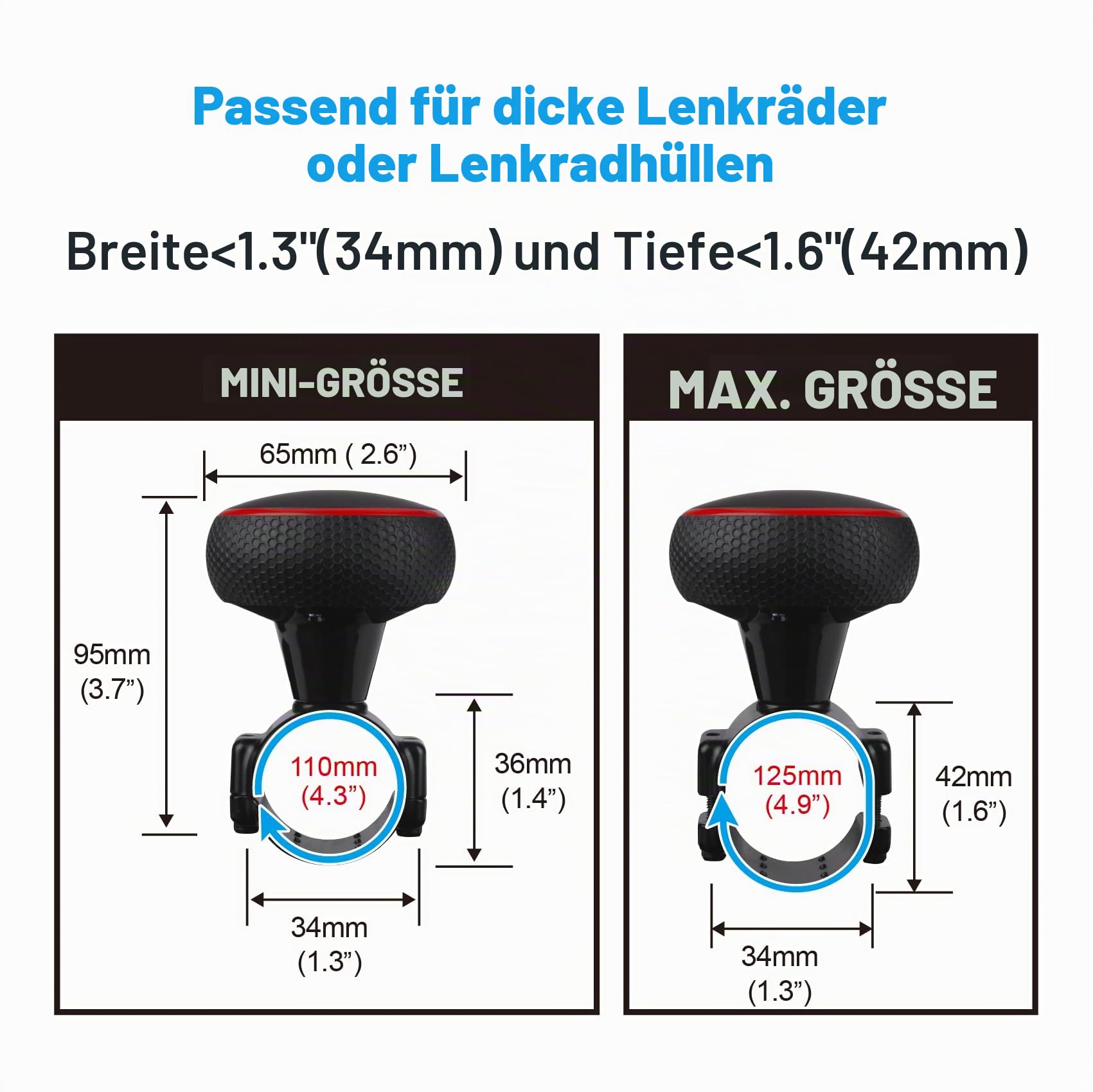 Hypersonic Lenkradknauf für dicke Lenkräder – Großer Lenkradkreisel für Autos, LKWs, Traktoren, Gabelstapler, Rasenmäher usw