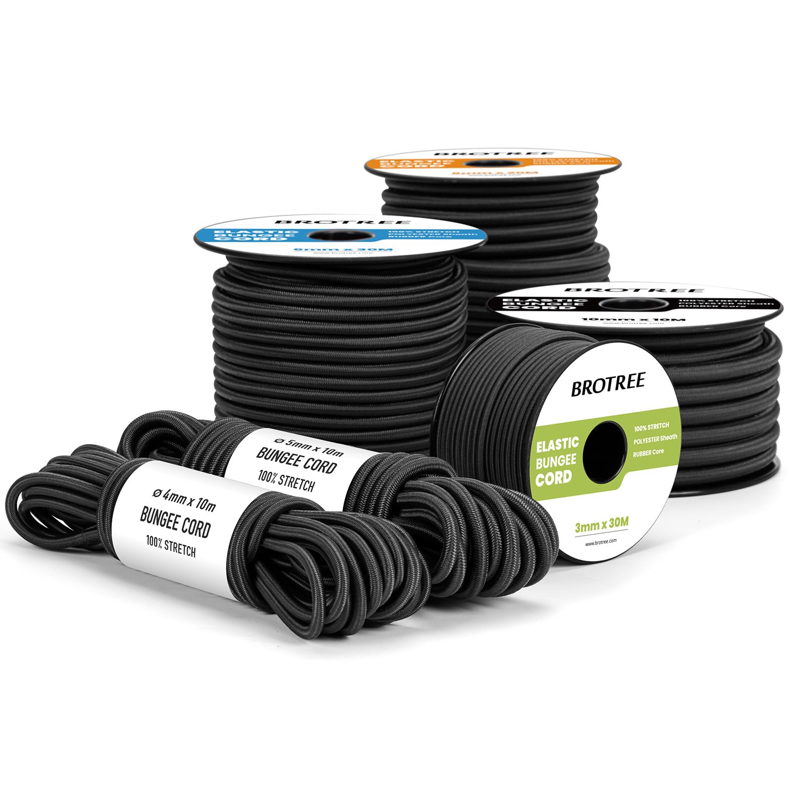 Corda Elastica Brotree 5mm X 10m Nero - Gomma Con Guaina, Allungamento 100%, Per Esterno
