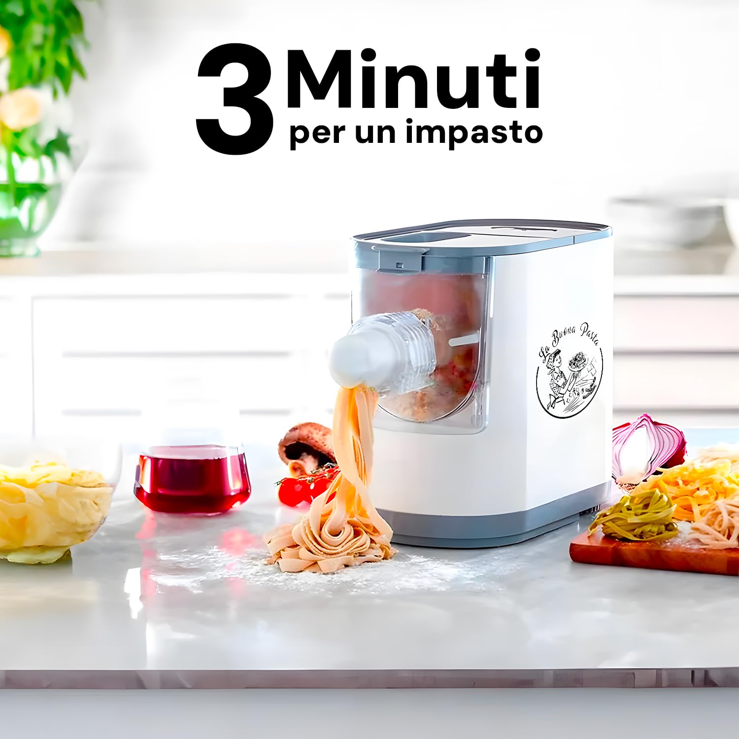 Avilia Macchina per Pasta Elettrica 200W con 12 Stampe per Vari Formati - Impasto Rapido 3 Min, Pasta Pronta in 10 Min - Capacità 350g in omaggio raschietto per la pulizia -