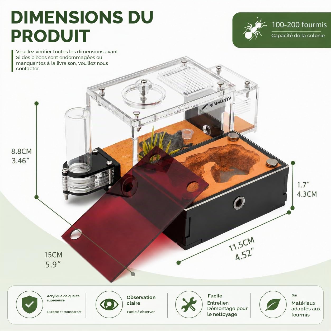 Formicarium Kit Éducatif Habitat de Ferme pour Fourmis Vivantes Reines