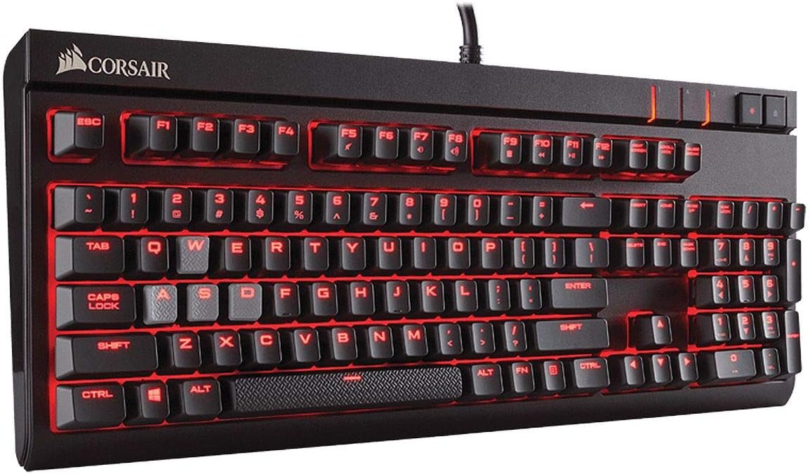 CORSAIR STRAFE Mechanical Gaming Keyboard - Red LED Backlit - USB Passthrough - Tactile and Clicky - Cherry MX Blue Switch