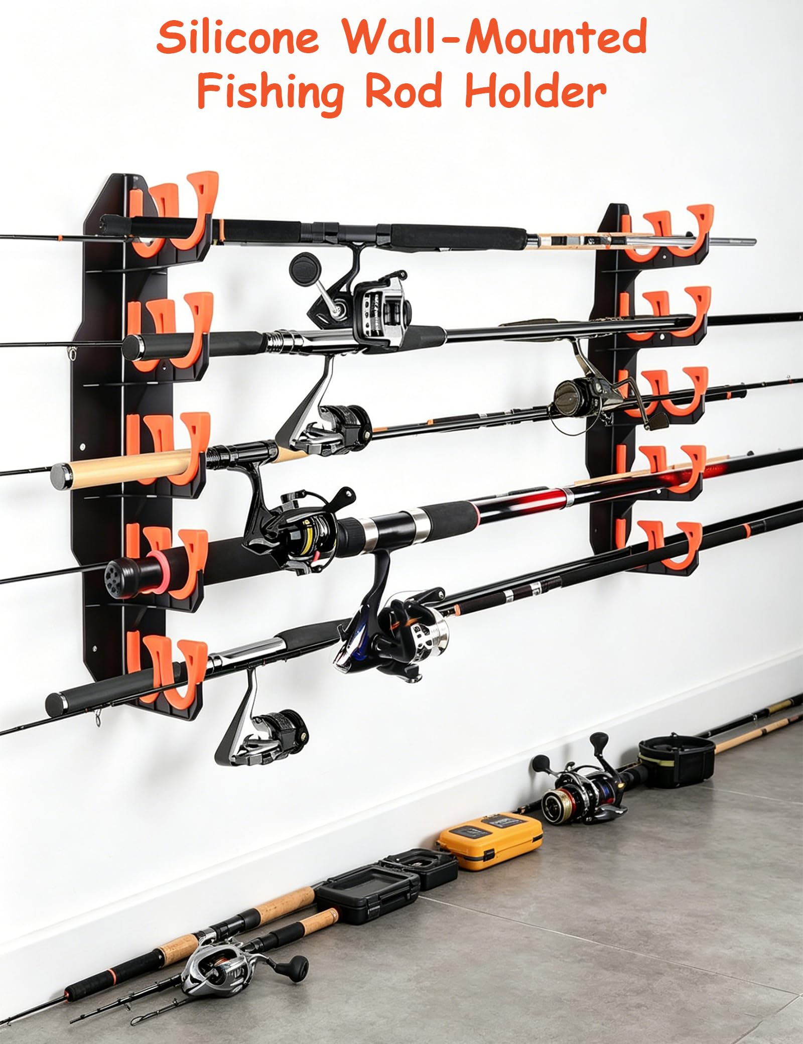 2 Paia Portacanne da Pesca da Parete, Supporto per 10 Canne da Pesca, Rastrelliera Verticale e Orizzontale per Garage & Cantina