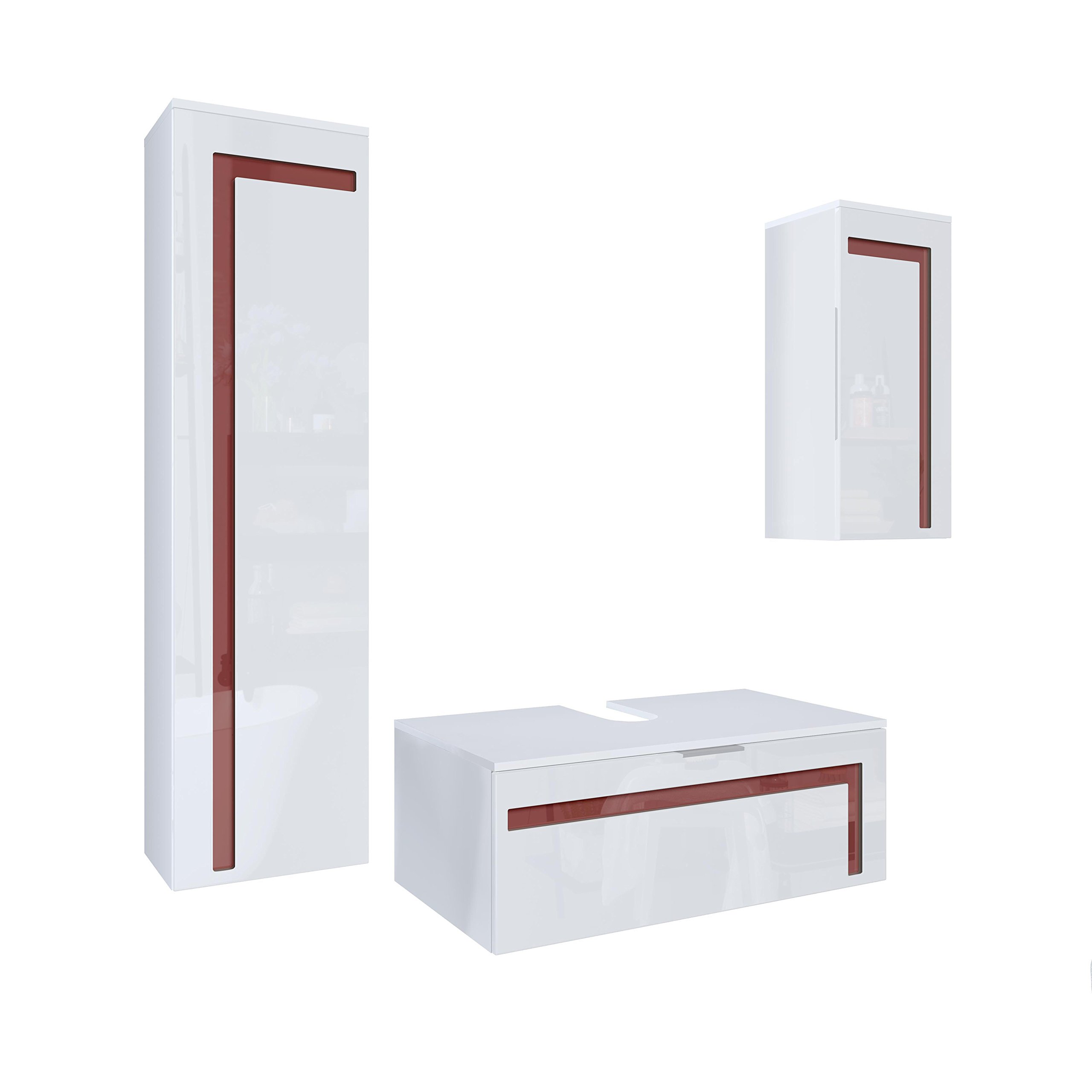 Vladon Set Mobile Bagno Aloha V2 - 189x193x51 Cm - Bianco Opaco/Lucido Con Lavabo E Rubinetto - Made In Germany - 4