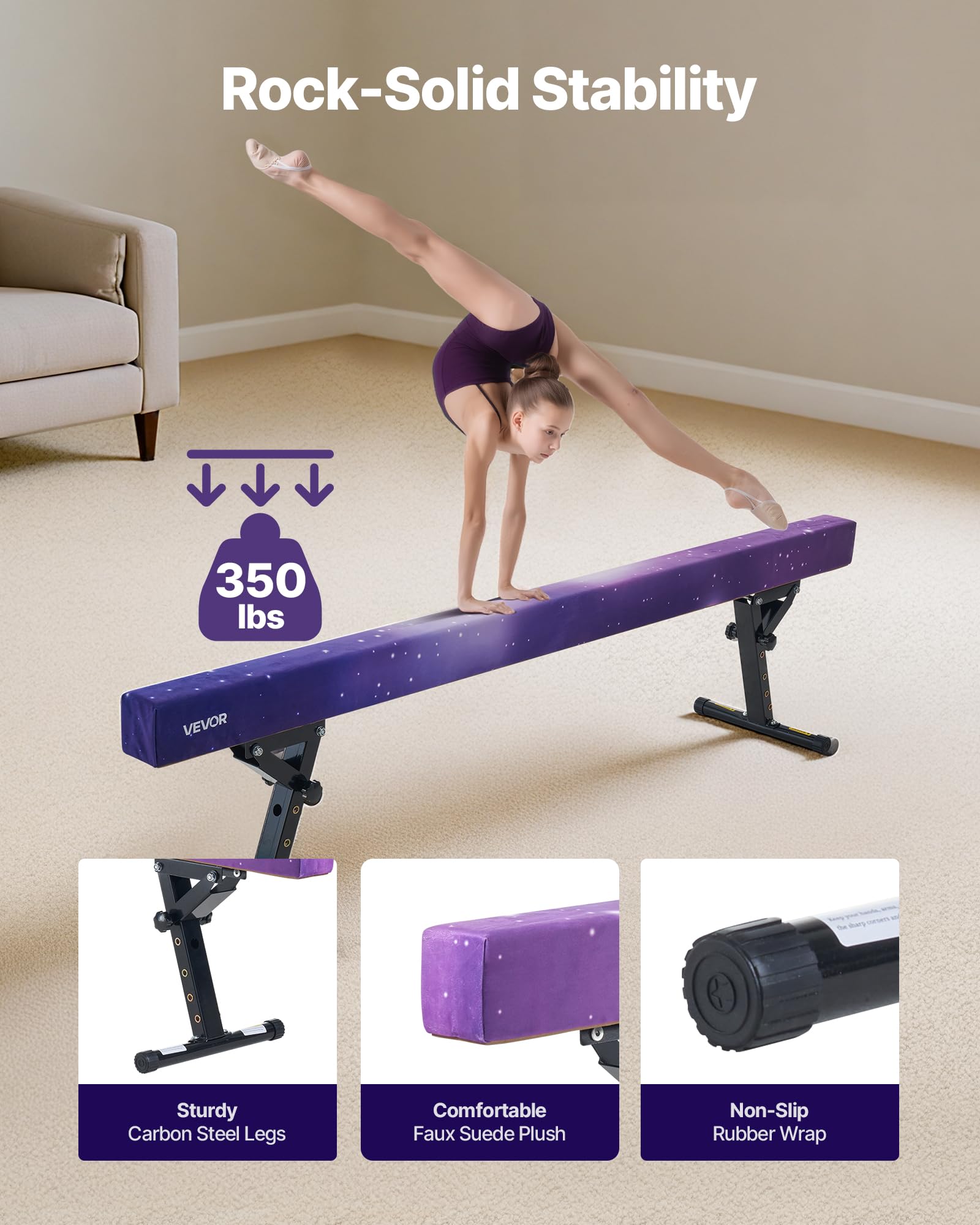 VEVOR Poutre Gymnastique réglable pour Enfants, 2410 mm, Poutre d'équilibre avec 2 Modes et 5 hauteurs réglables, équipement d'entraînement Professionnel pour Maison et Centre de Gymnastique, Galaxie